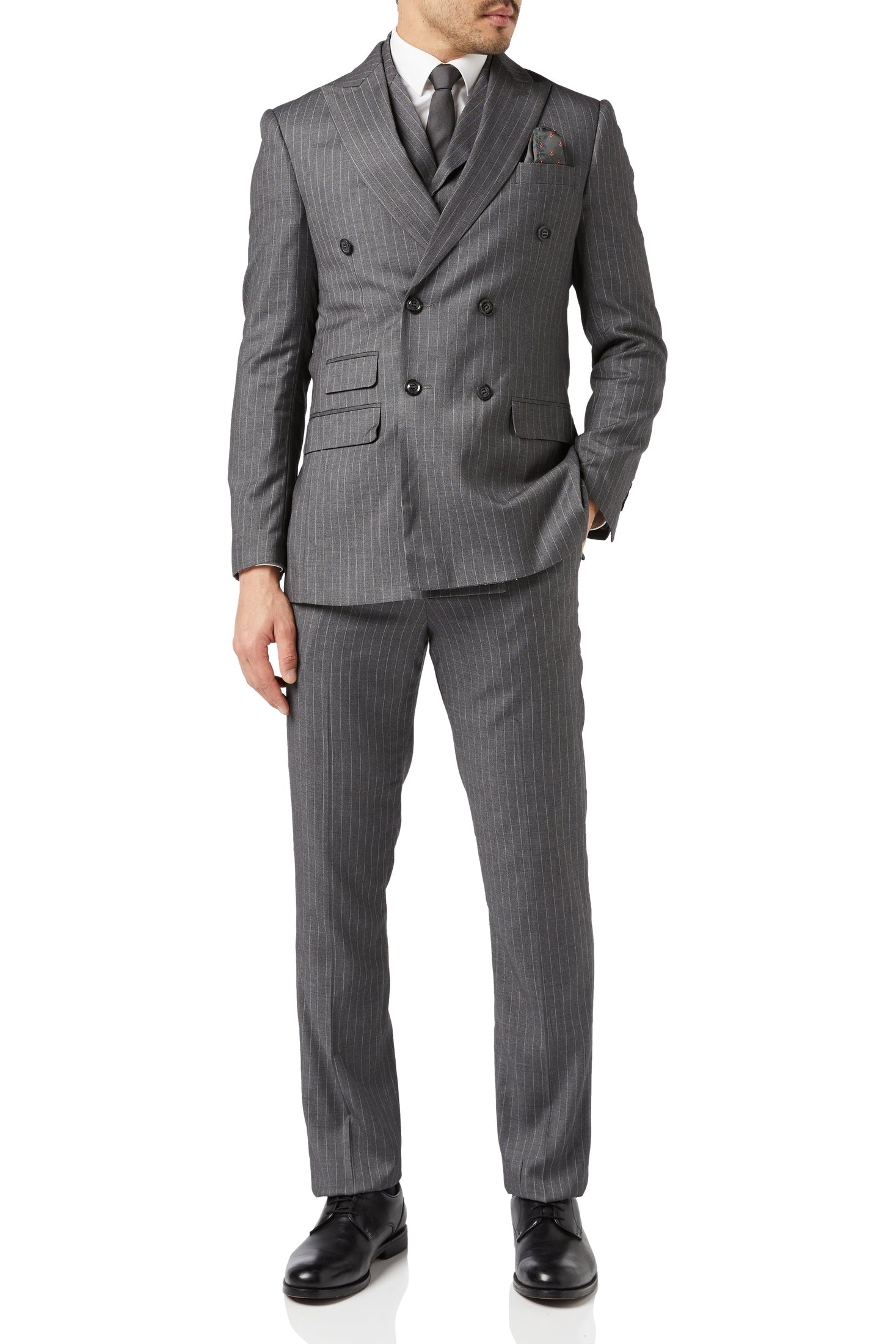 GEORGE - DOUBLE BREASTED GREY PINSTRIPE JACKET