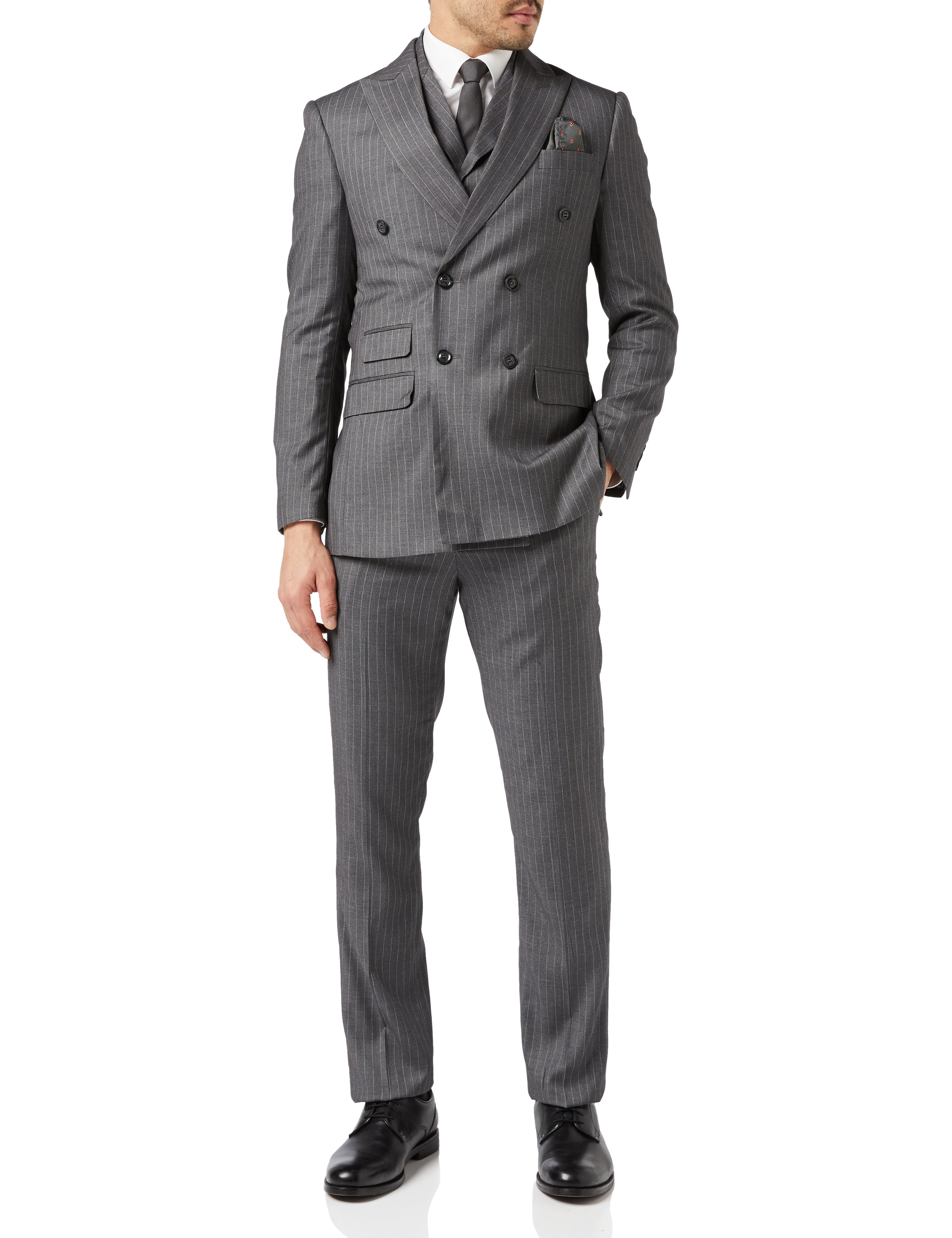 GEORGE - DOUBLE BREASTED GREY PINSTRIPE JACKET & WAISTCOAT