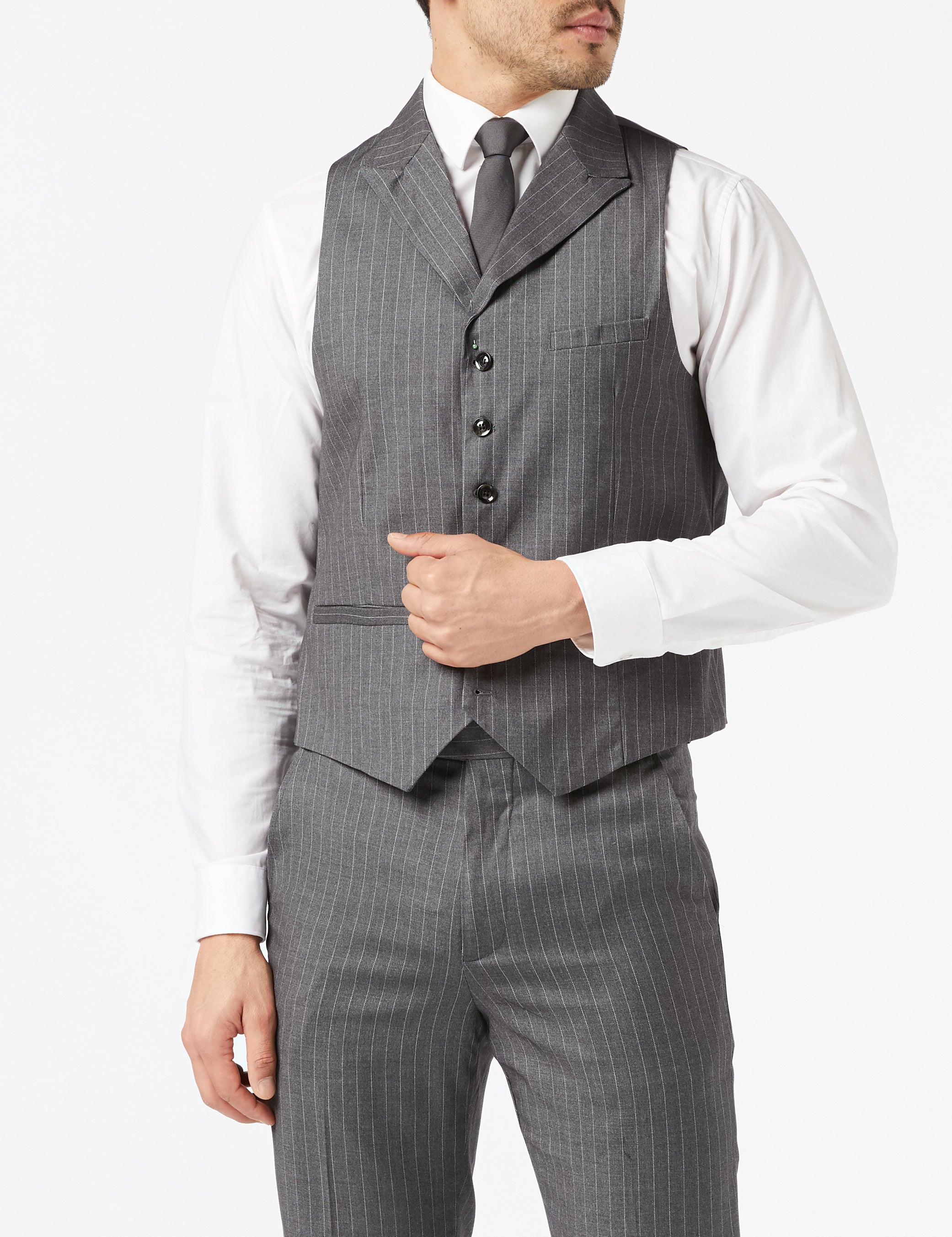 GEORGE - DOUBLE BREASTED GREY PINSTRIPE JACKET & WAISTCOAT