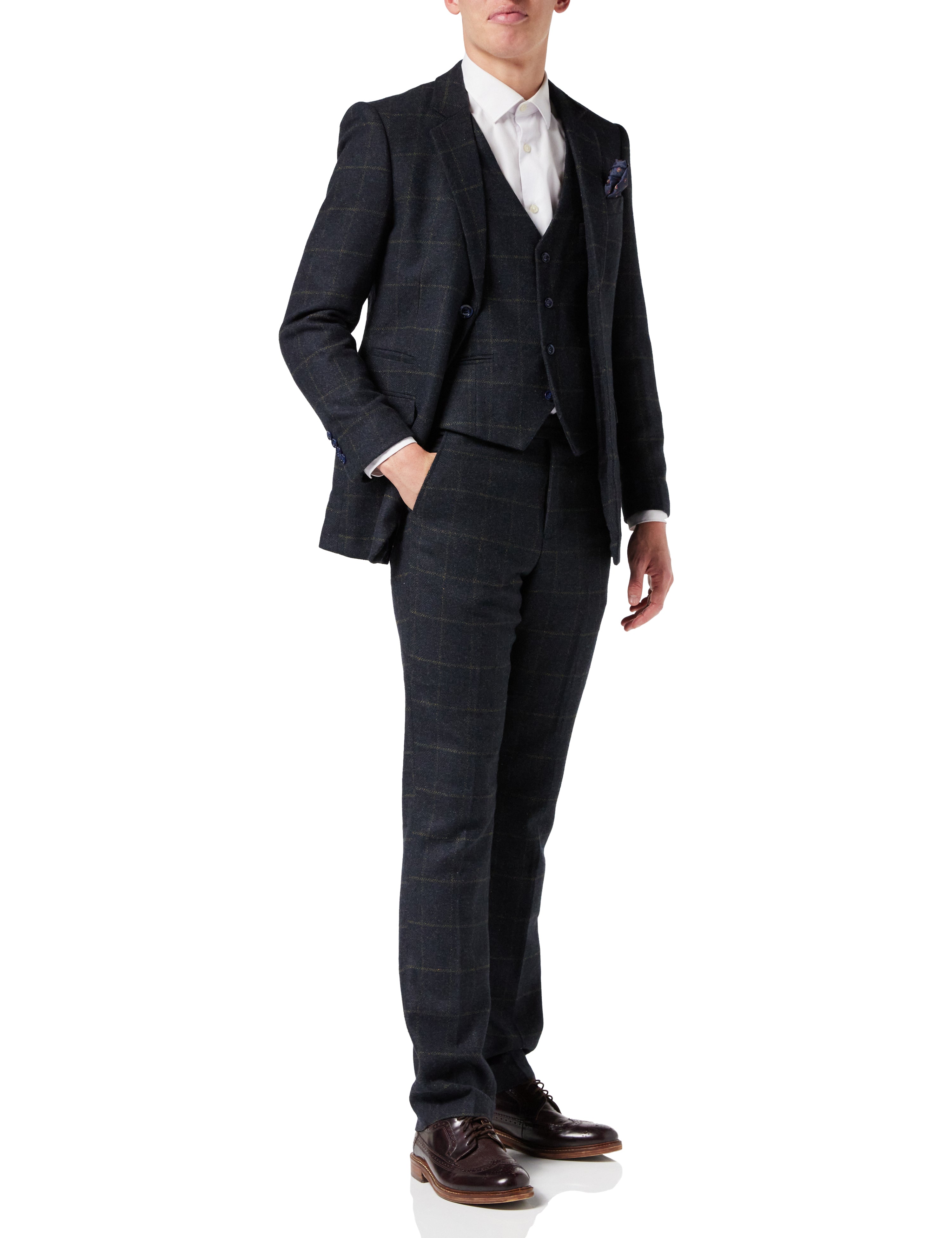 VESTE ET GILET EN TWEED À CARREAUX MARINE