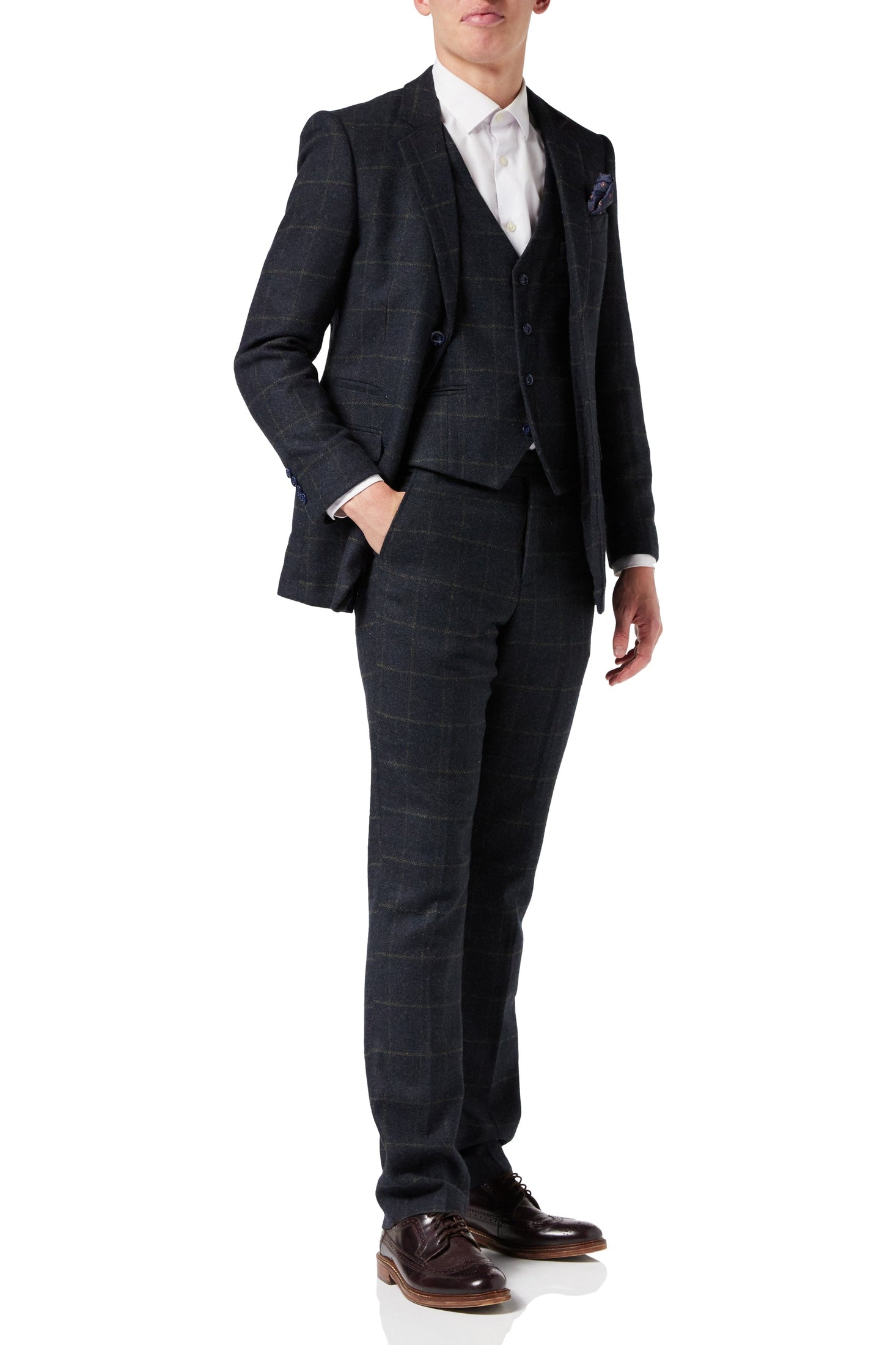 MEN'S HERRINGBONE TWEED NAVY BLUE CHECK PEAKY BLINDERS WAISTCOAT