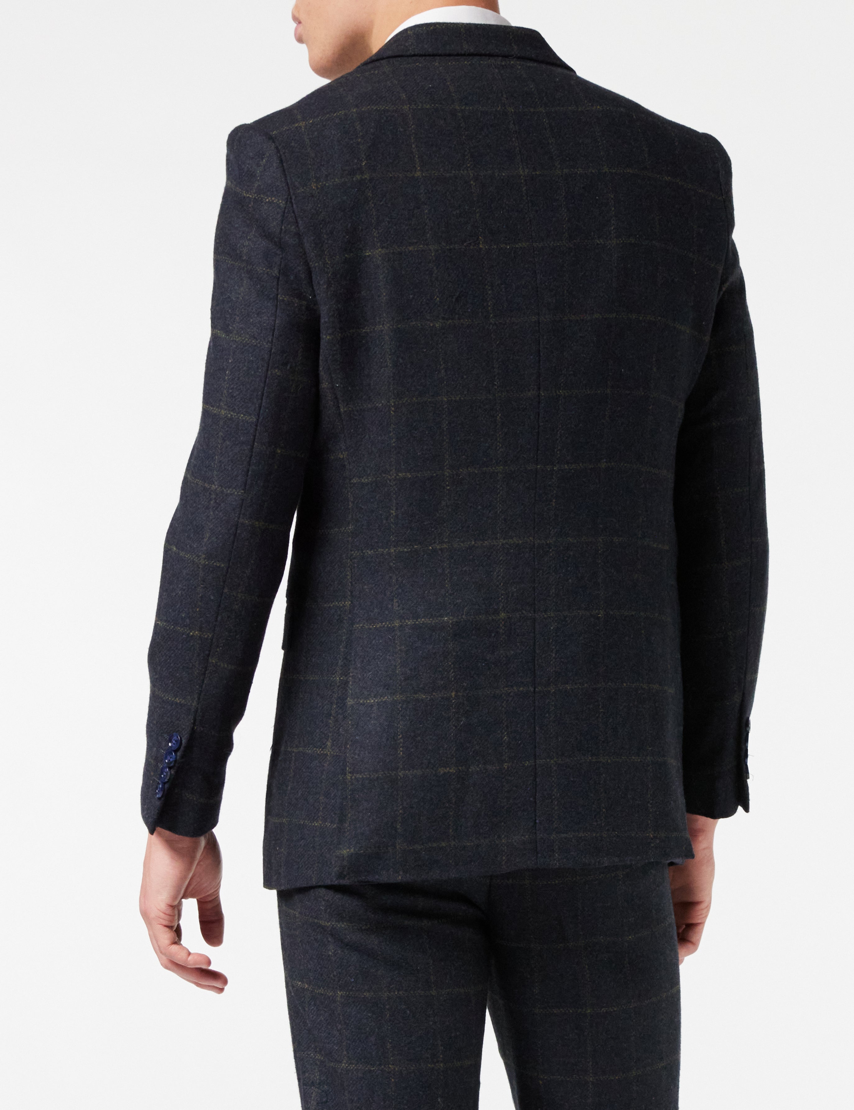 TWEED NAVY CHECK SUIT JACKET & WAISTCOAT