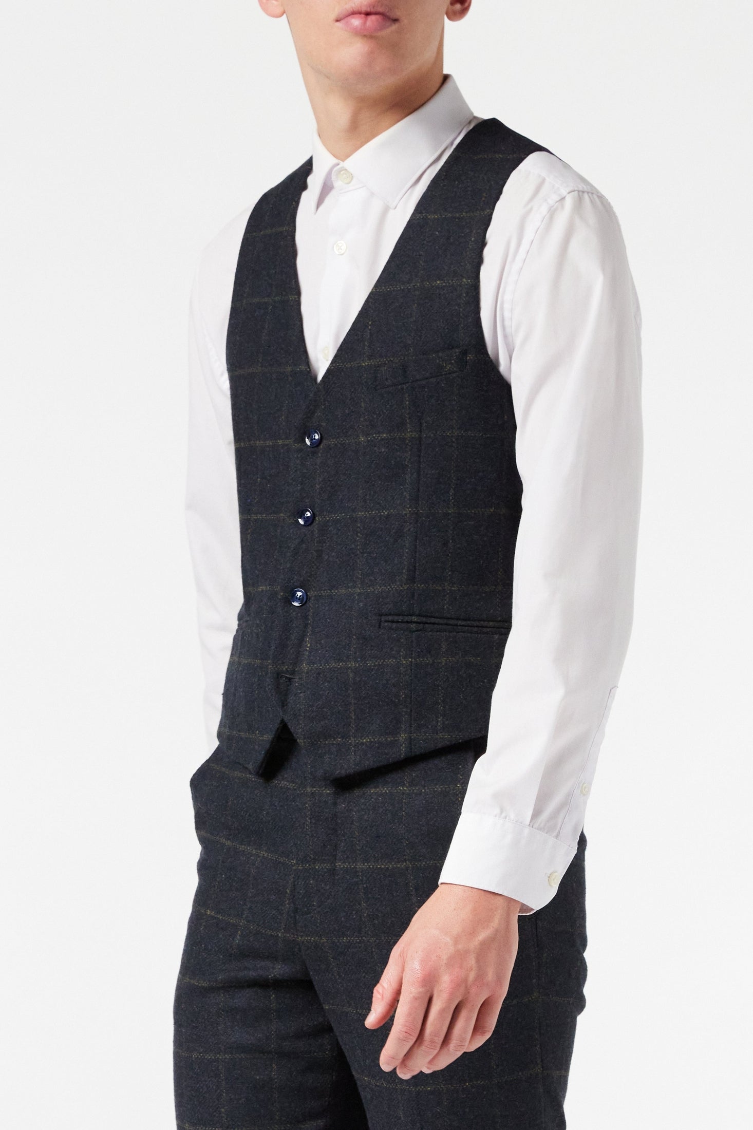 MEN'S HERRINGBONE TWEED NAVY BLUE CHECK PEAKY BLINDERS WAISTCOAT