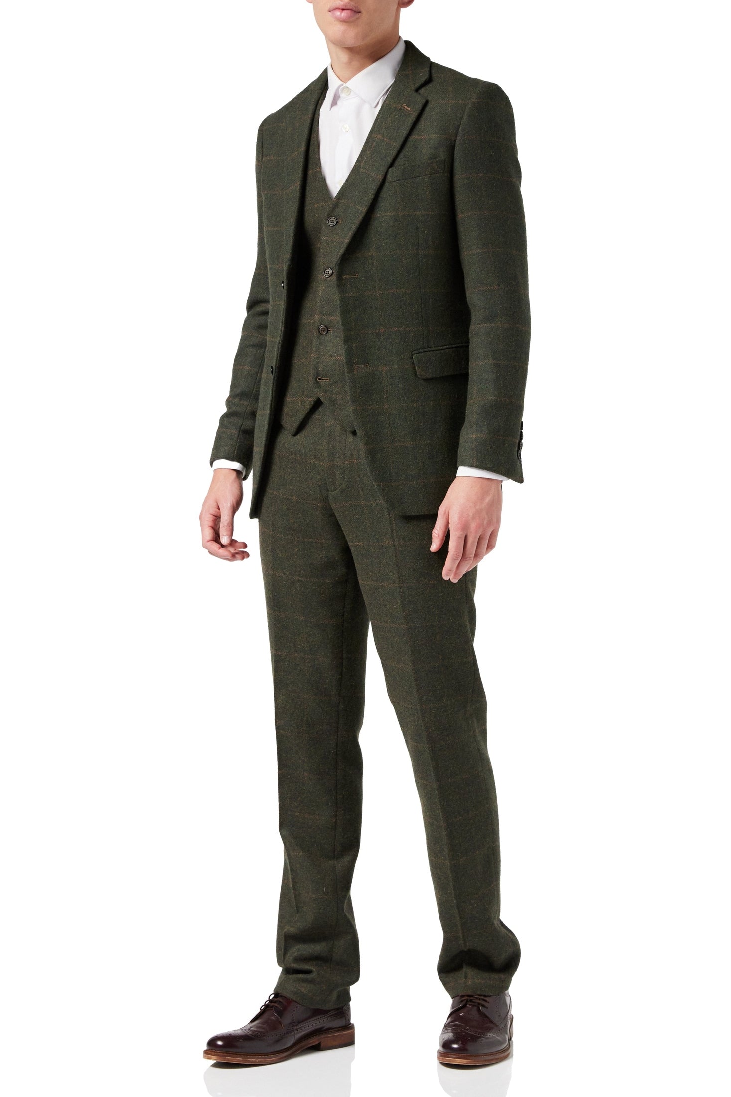 MENS HERRINGBONE TAN TWEED CHECK OLIVE GREEN PEAKY BLINDERS WAISTCOAT