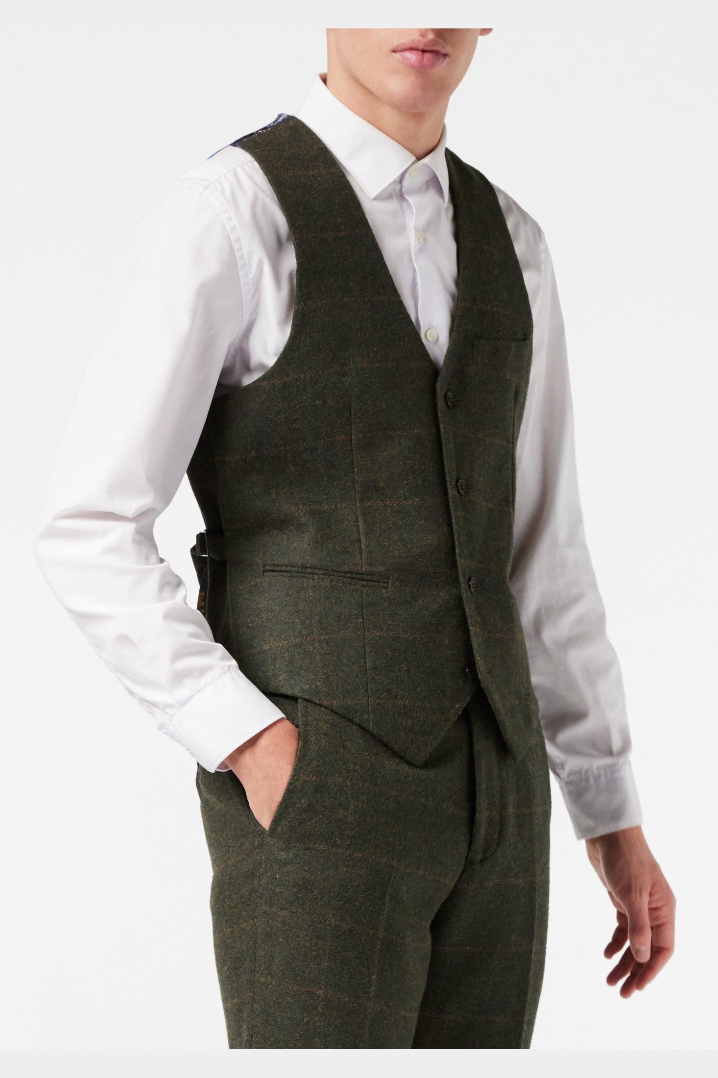 3 Piece Herringbone Tweed Check Retro Suit