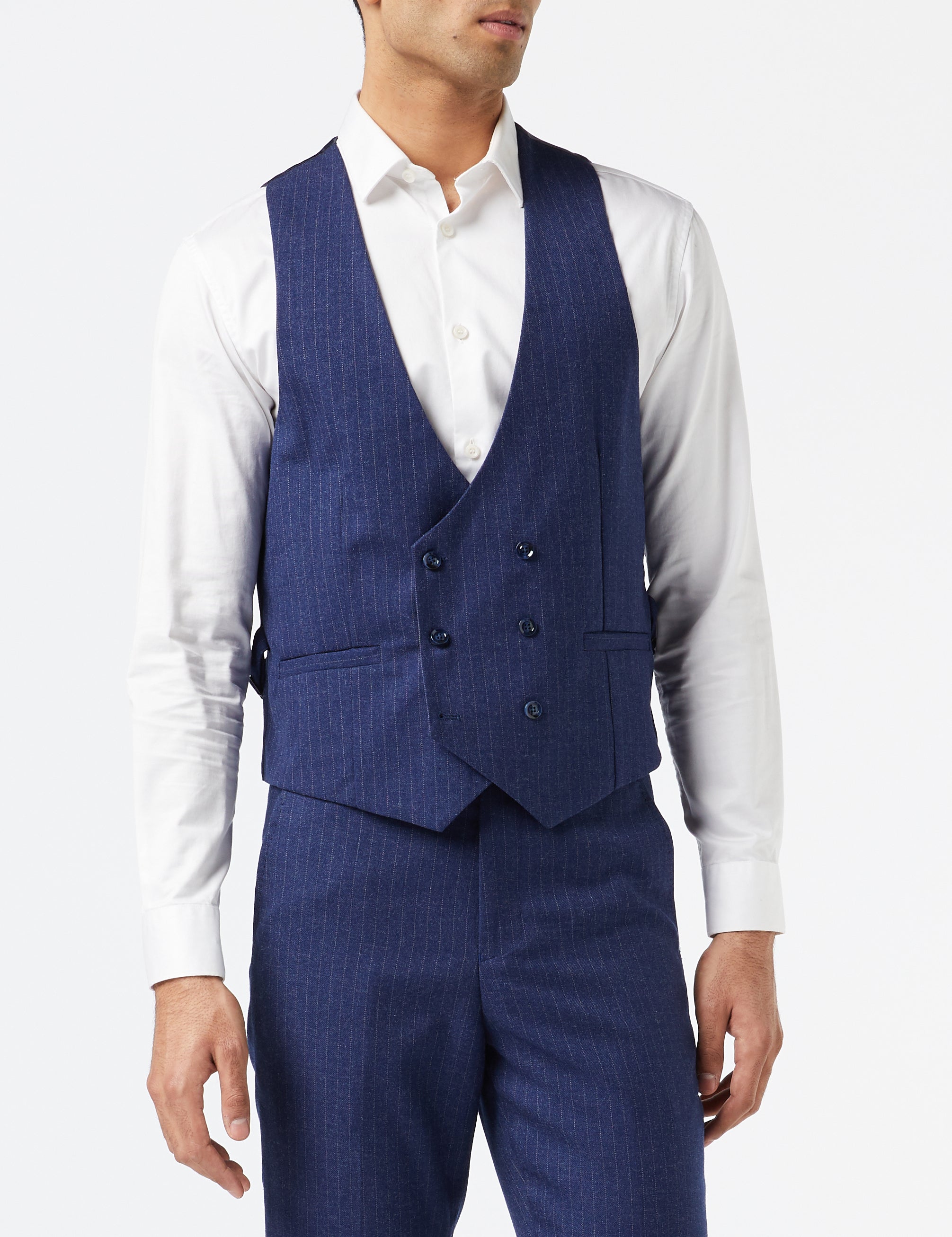 BLUE PINSTRIPE SINGLE BREASTED JACKET & WAISTCOAT