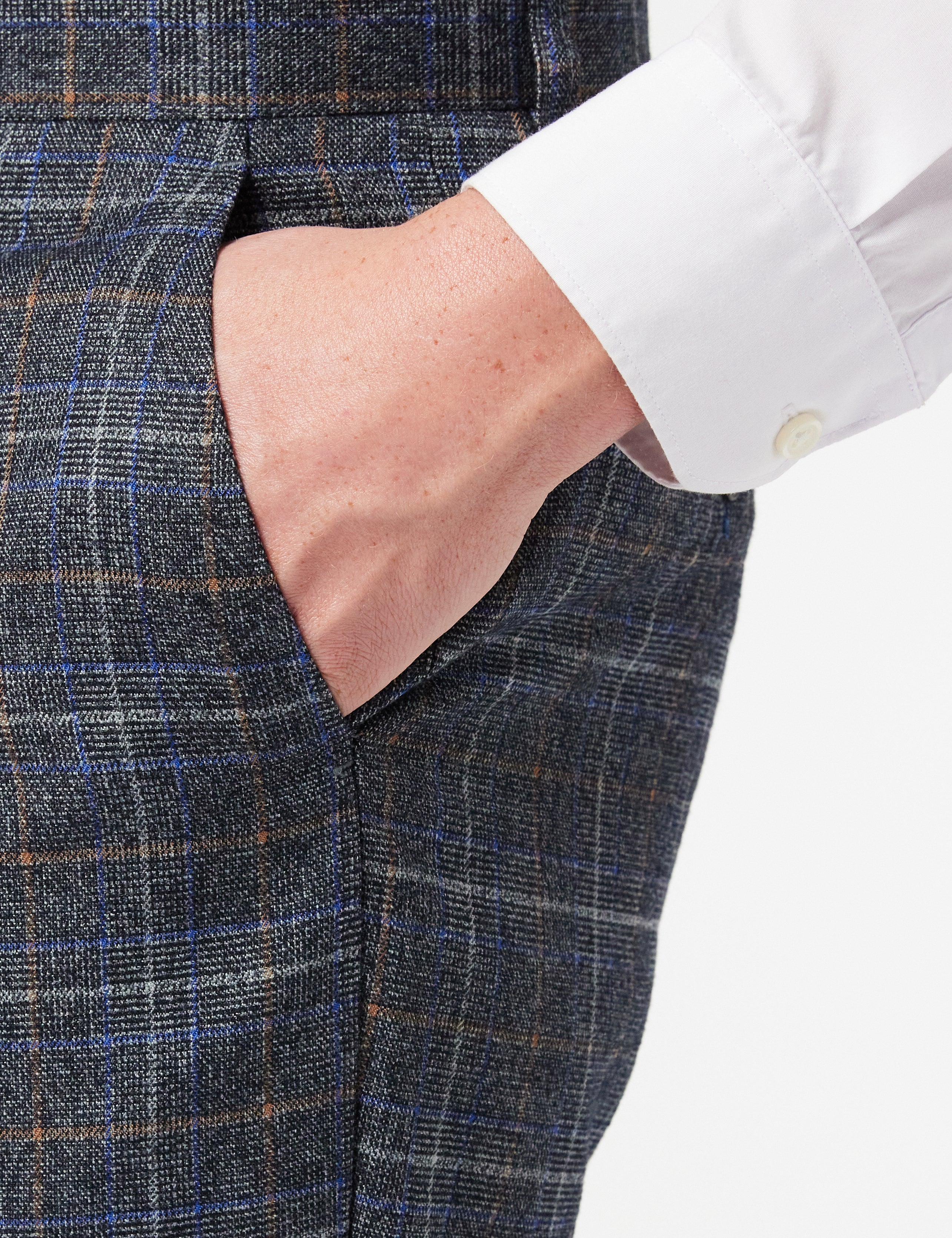 Hugo - Mens Grey Tweed Herringbone Check Trousers
