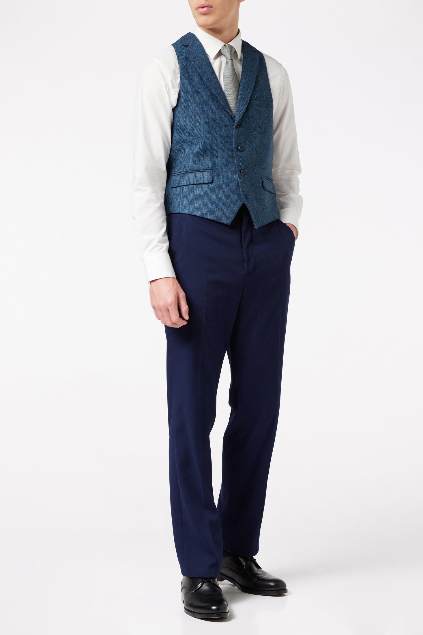 KANO - HERRINGBONE CHECK TWEED NAVY WAISTCOAT