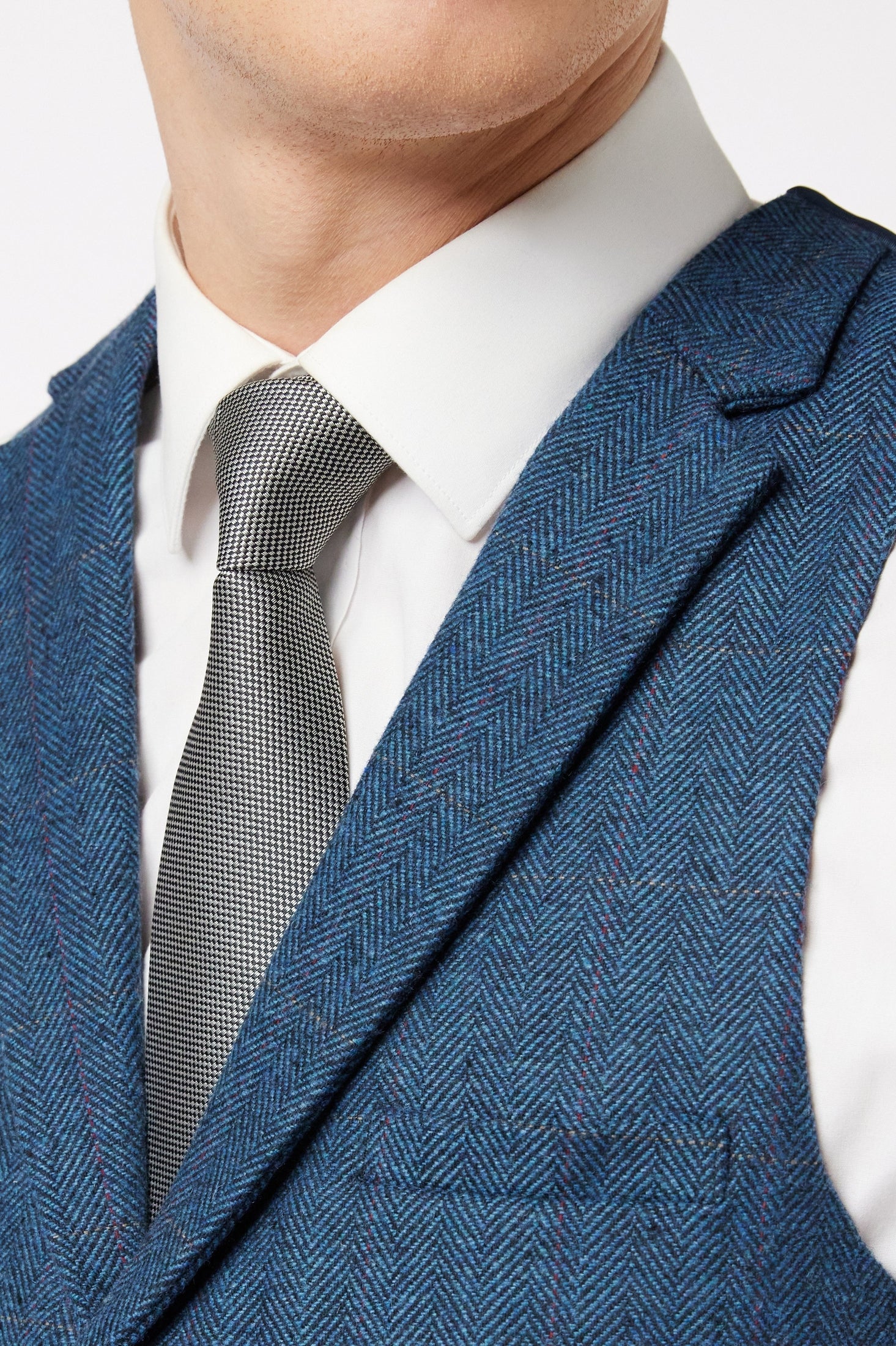 KANO - HERRINGBONE CHECK TWEED NAVY WAISTCOAT
