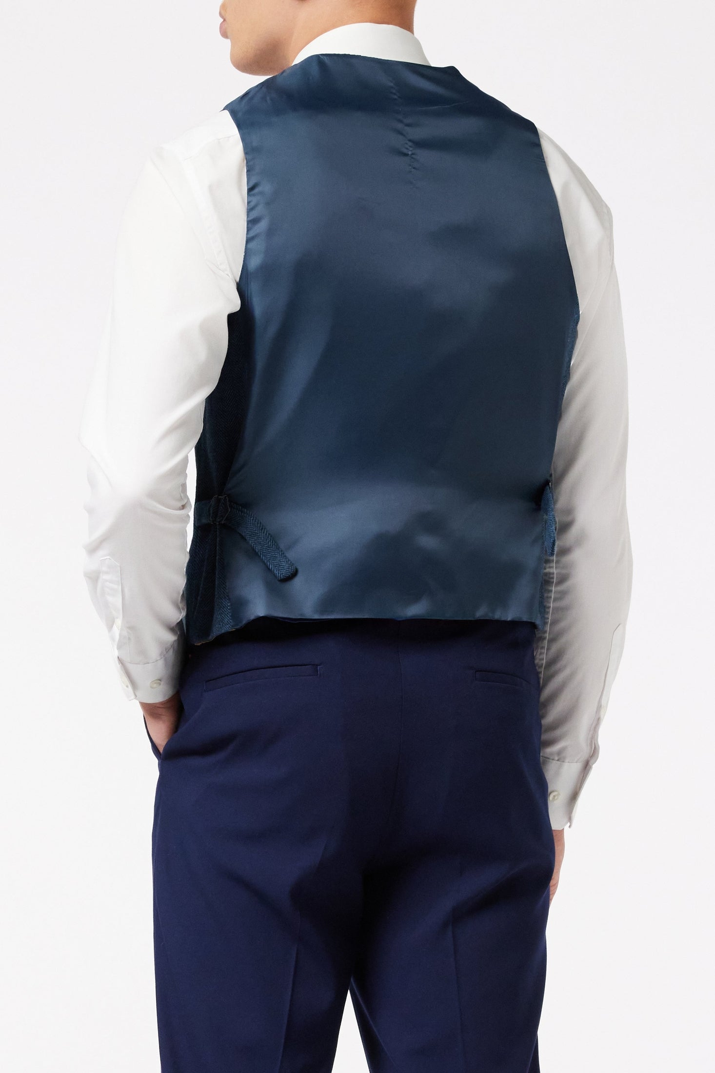 KANO - HERRINGBONE CHECK TWEED NAVY WAISTCOAT