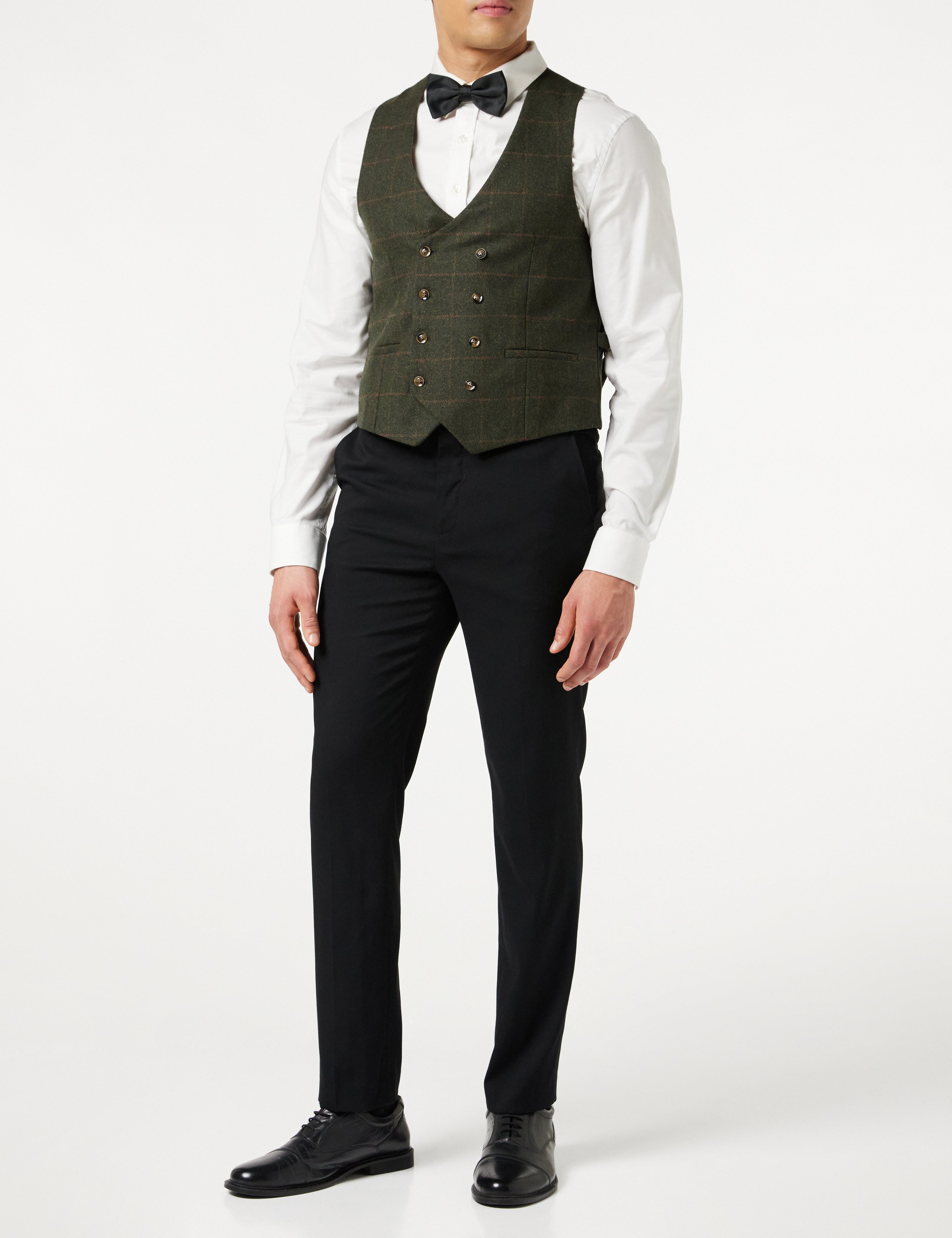JUDE TWEED CHECK DOUBLE BREASTED GREEN WAISTCOAT