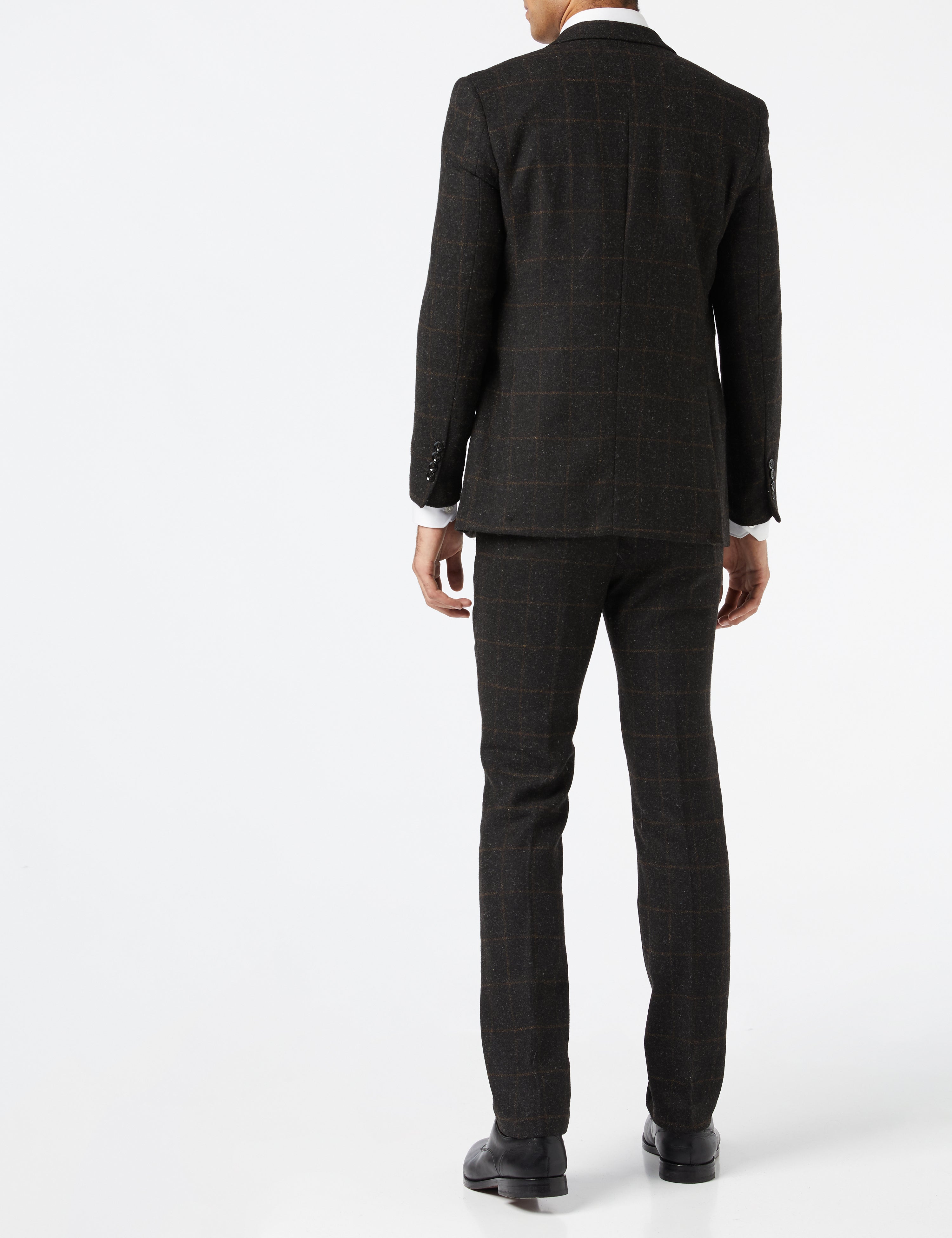 VESTE &amp; GILET DE COSTUME TWEED CHEVRONS GRIS NOIR A CARREAUX