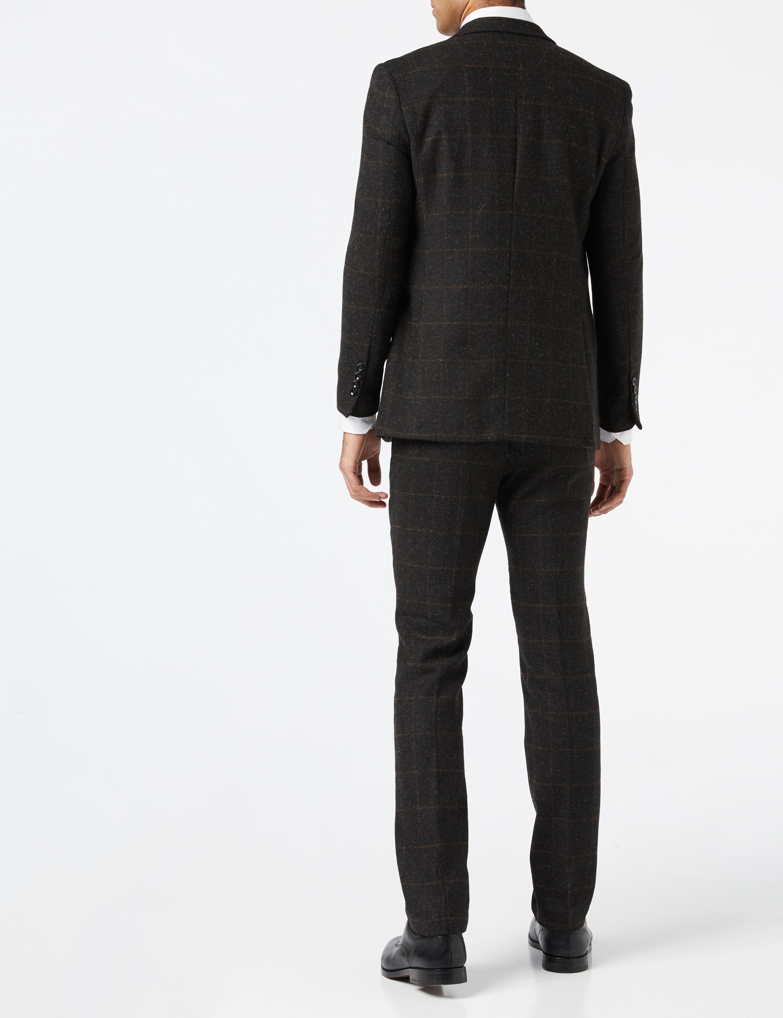 HERRINGBONE TWEED GREY BLACK CHECK SUIT JACKET & WAISTCOAT