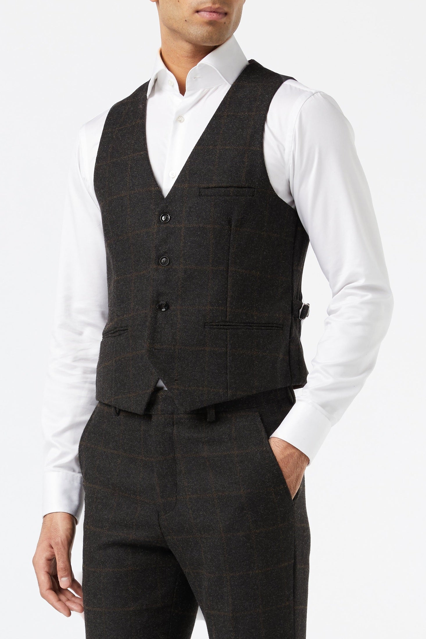 HERRINGBONE TWEED GREY BLACK CHECK JACKET & WAISTCOAT