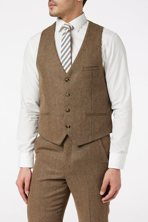 TAN HERRINGBONE TWEED WAISTCOAT