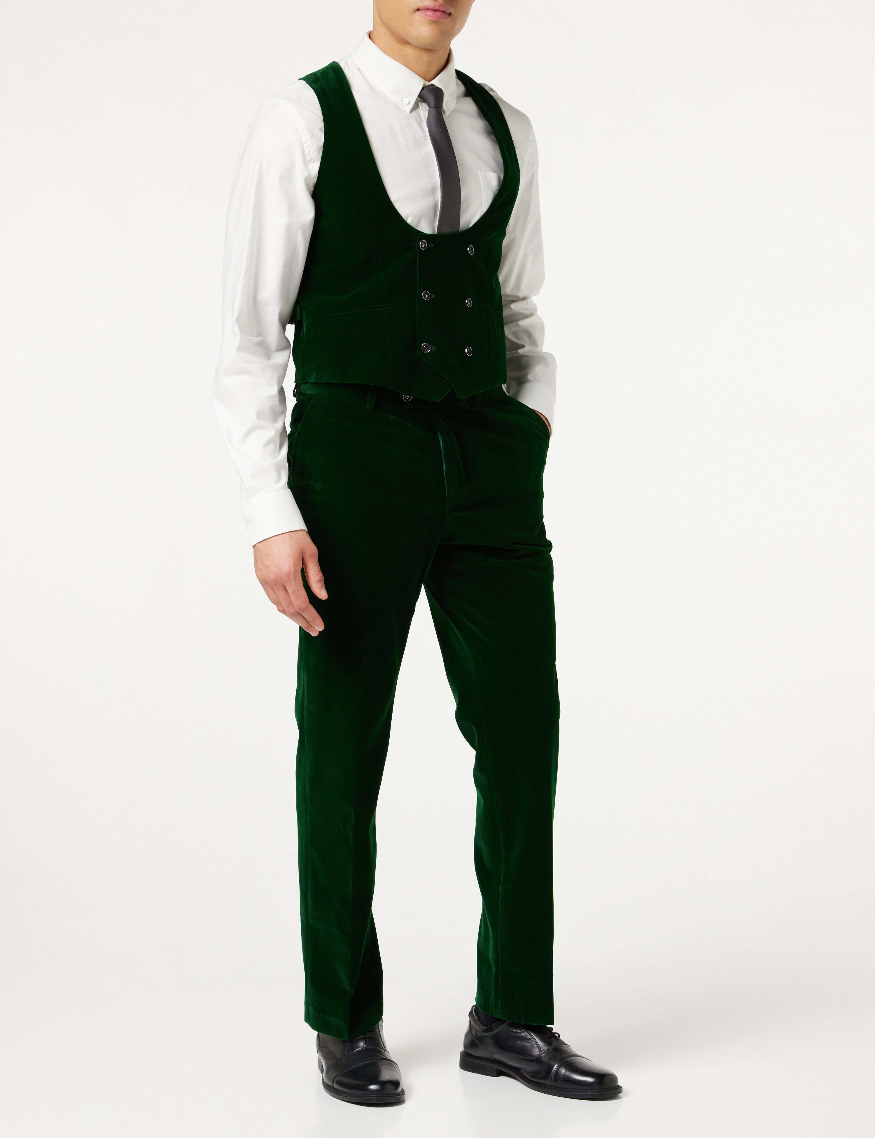 MAK - Green Velvet Low U Cut Waistcoat