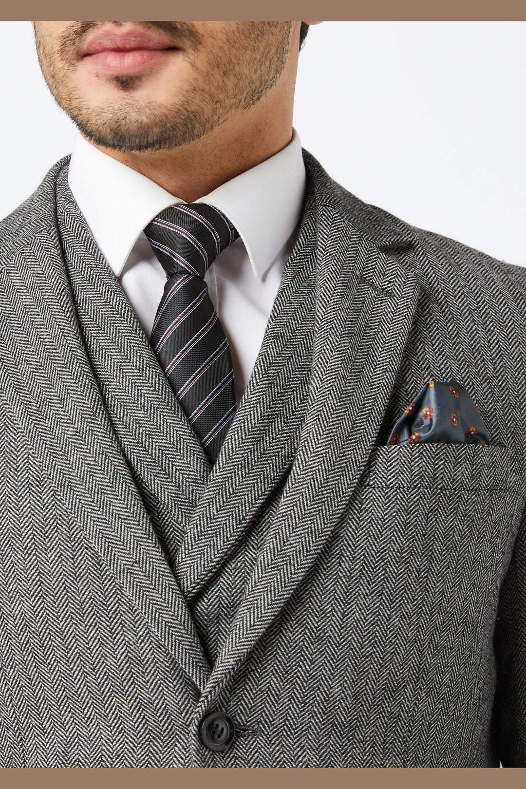 The Behan Grey Herringbone Tweed