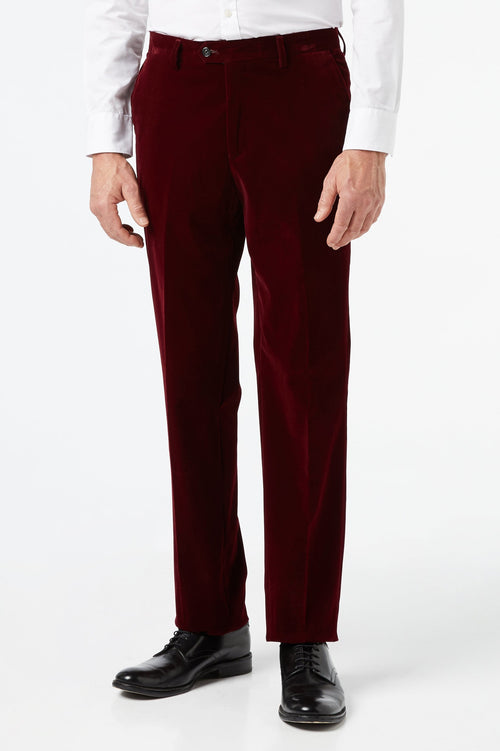 SAM - Mens Dinner Party Burgundy Soft Velvet Trousers