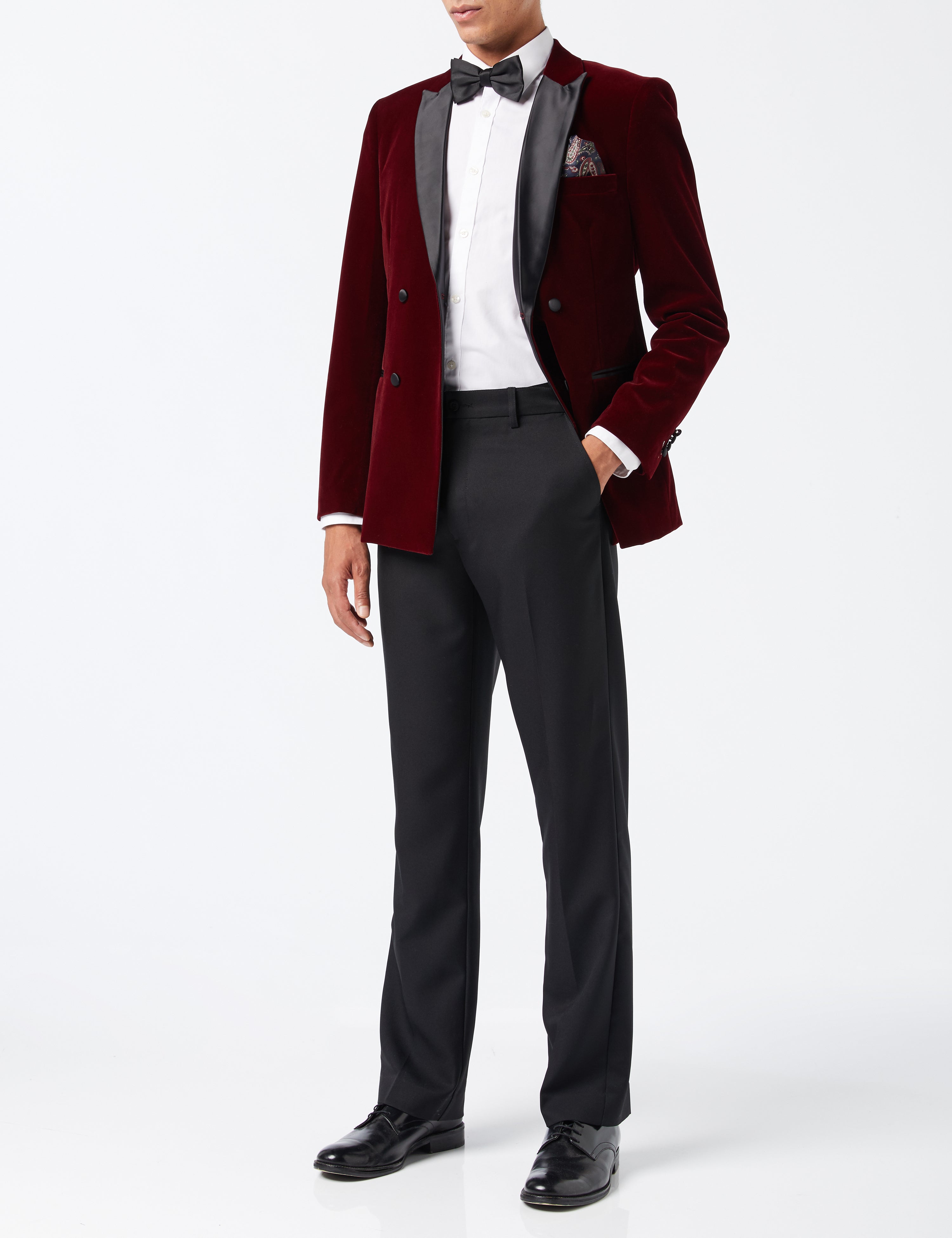 SMITH - BURGUNDY TUXEDO DOUBLE BREASTED VELVET BLAZER