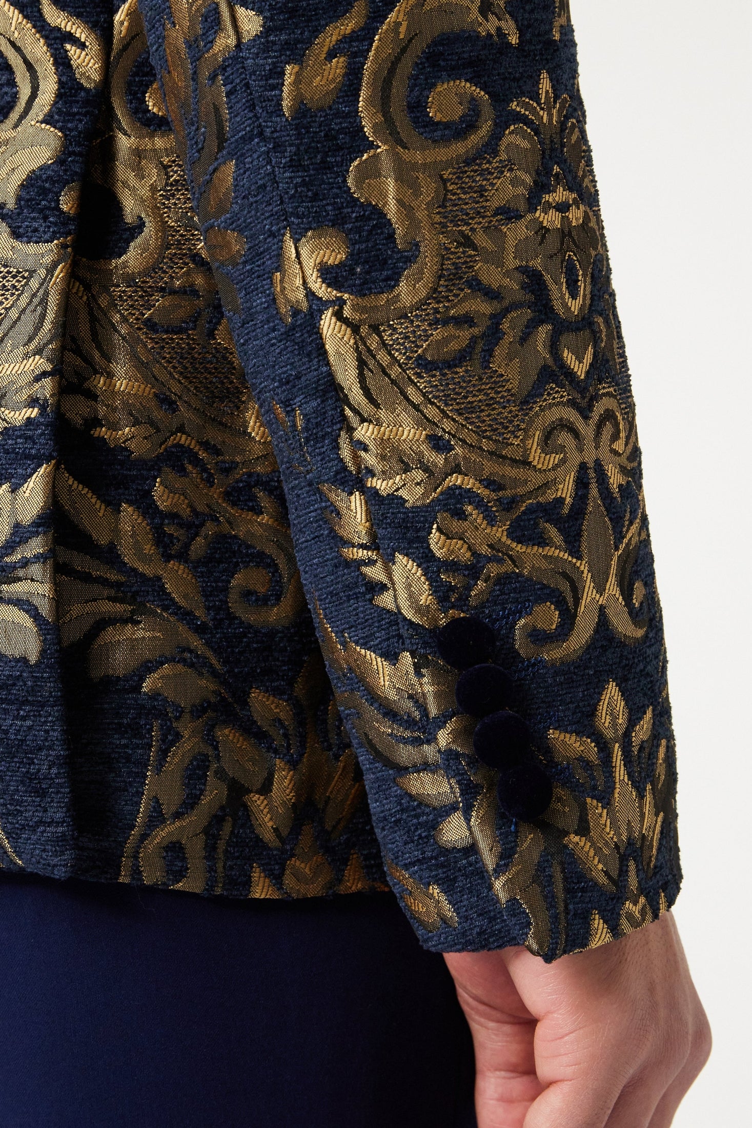 GLEN - Gold Brocade on Flocked Navy Velvet Jacquard Blazer
