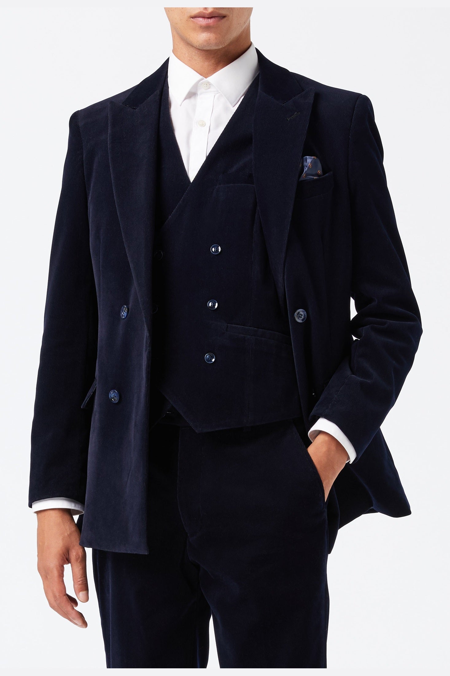 MATTHEW – NAVY CORDUROY JACKET & WAISTCOAT