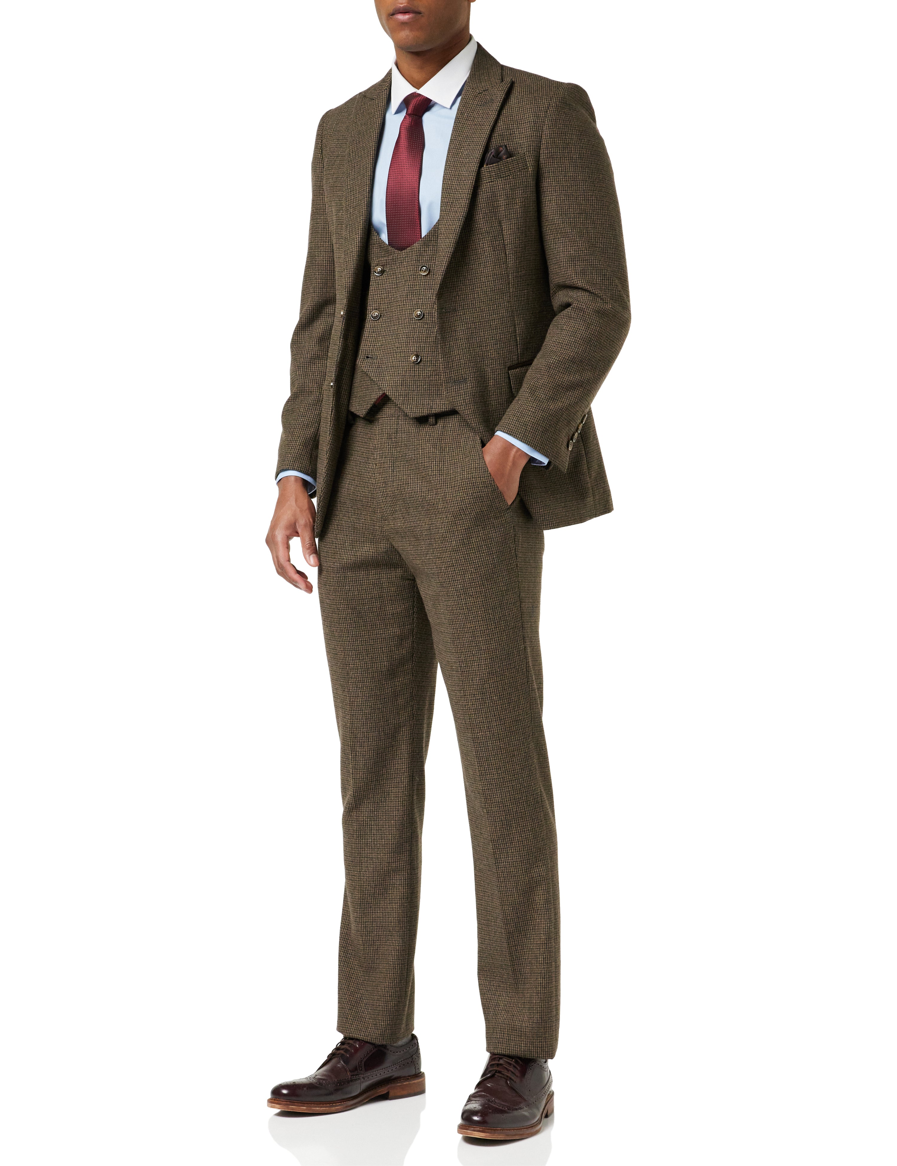 HERVE – BRAUNER TWEED-BLAZER MIT HAHNENZAHNmuster