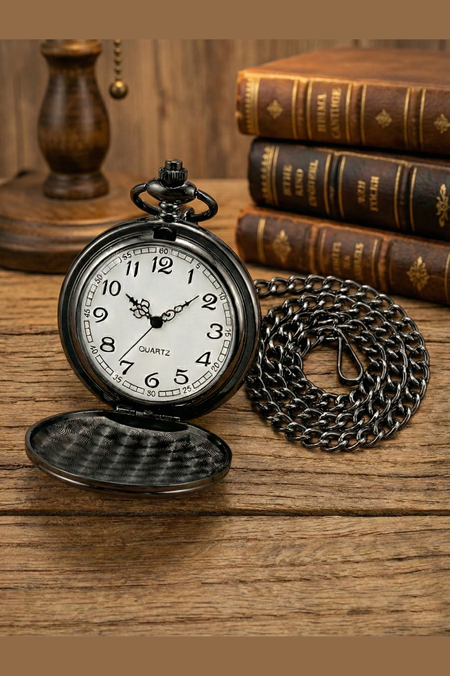 Classic 1920s Retro Pocket Watch & Chain – Black Polished