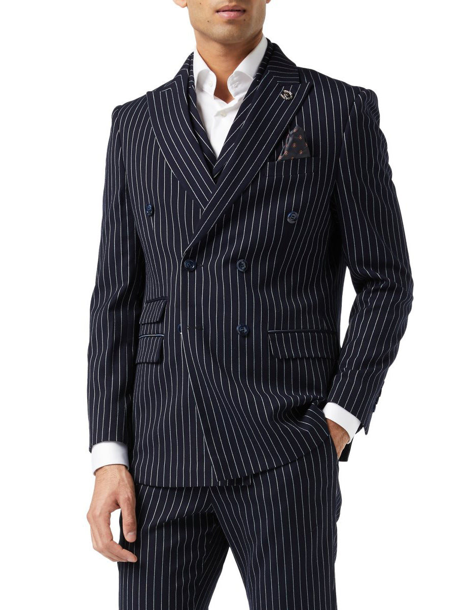 ALFRED – NAVY DOUBLE BREASTED PINSTRIPE BLAZER