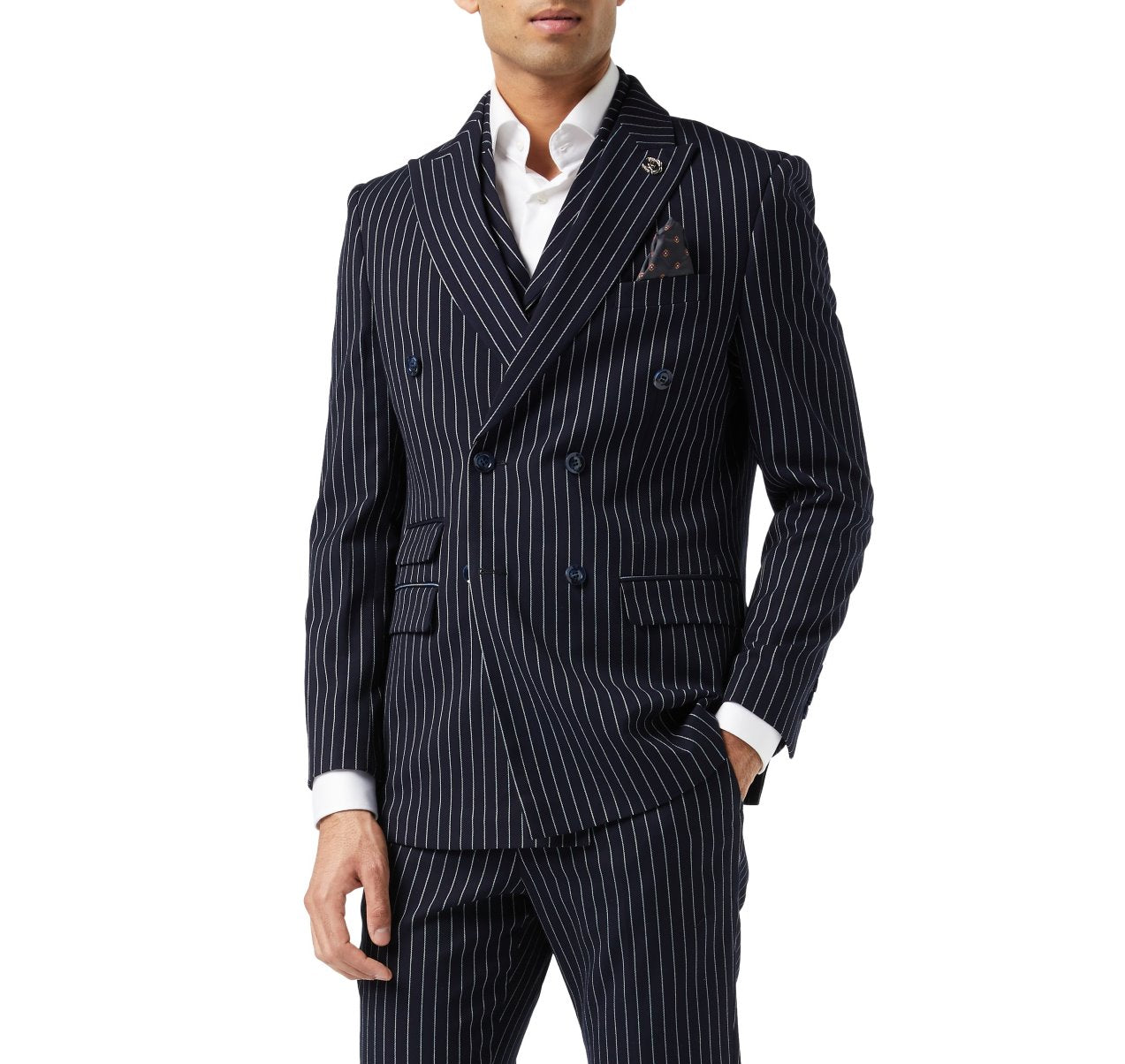 ALFRED – NAVY DOUBLE BREASTED PINSTRIPE BLAZER
