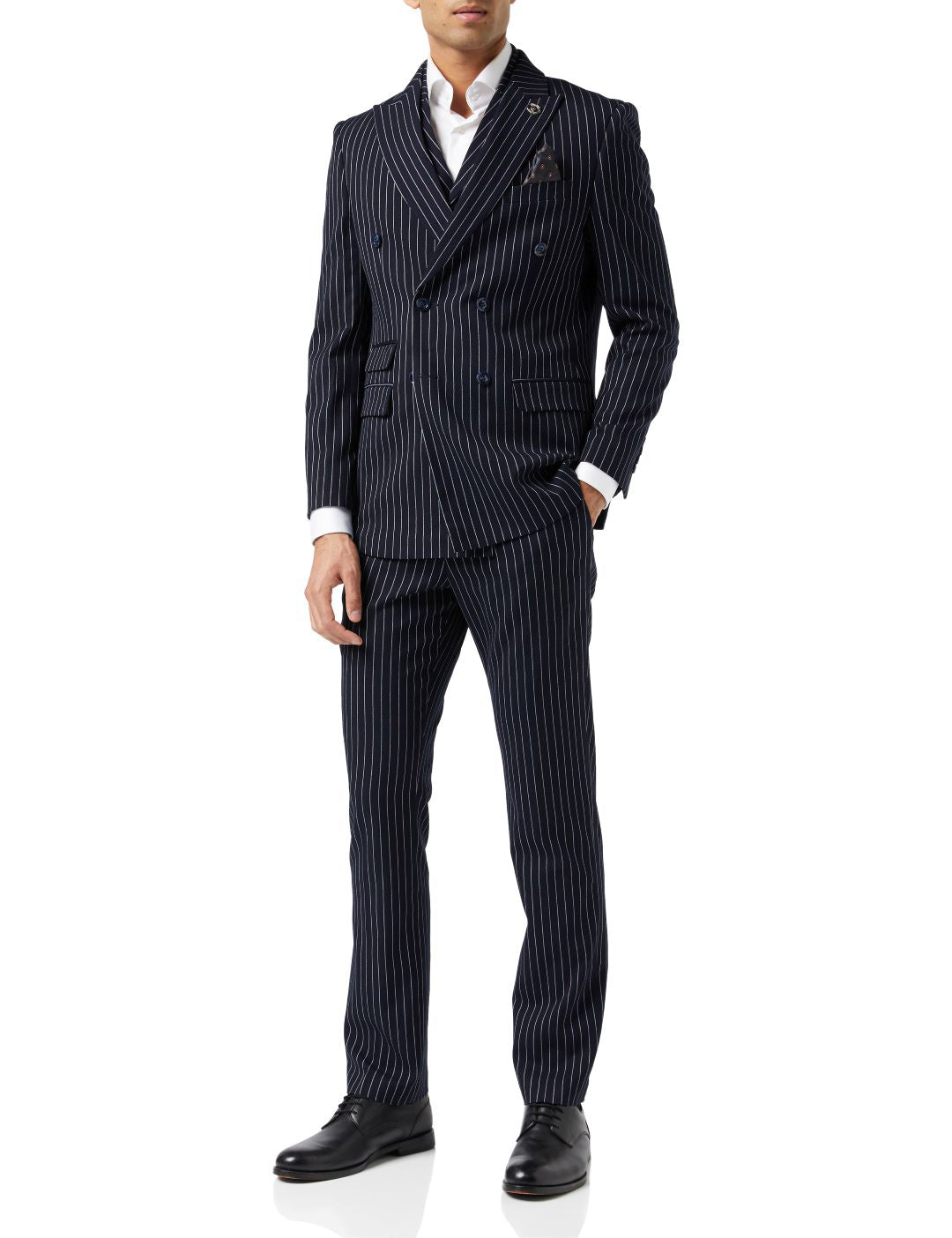 ALFRED – BLAZER BLEU MARINE À DOUBLE BOUTONNAGE À FINES RAYURES
