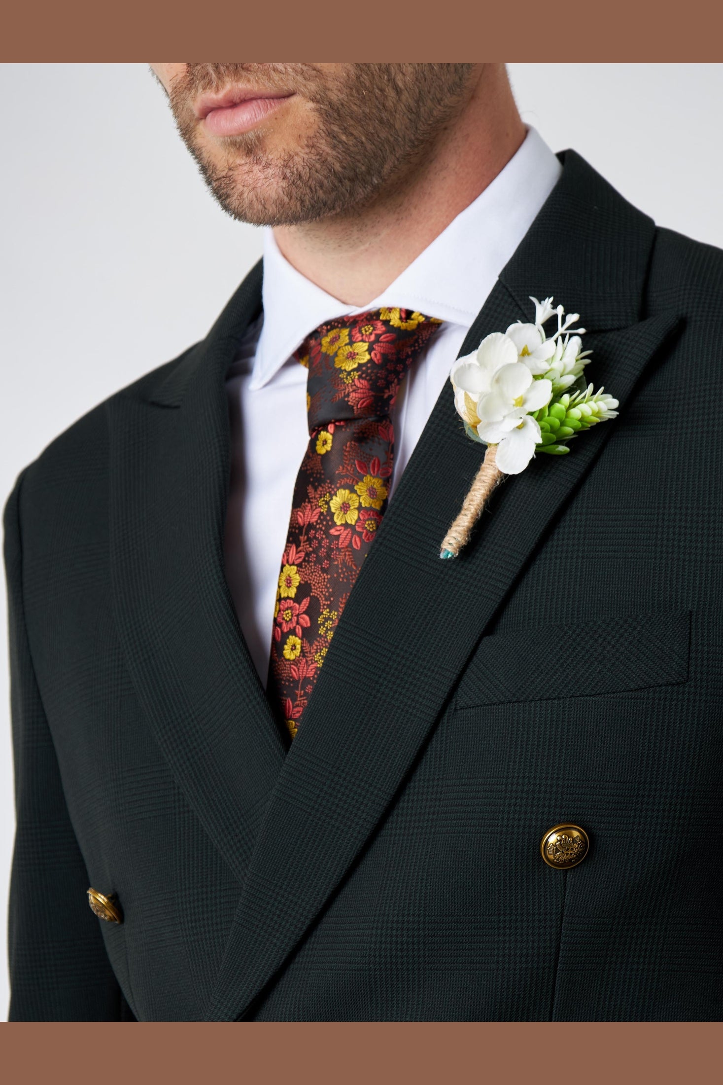 FINLEY – Olive Green Prince of Wales Check Double Breasted Jacket