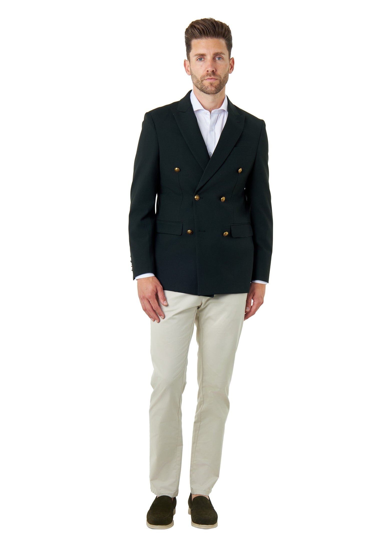 FINLEY – Olive Green Prince of Wales Check Double Breasted Jacket