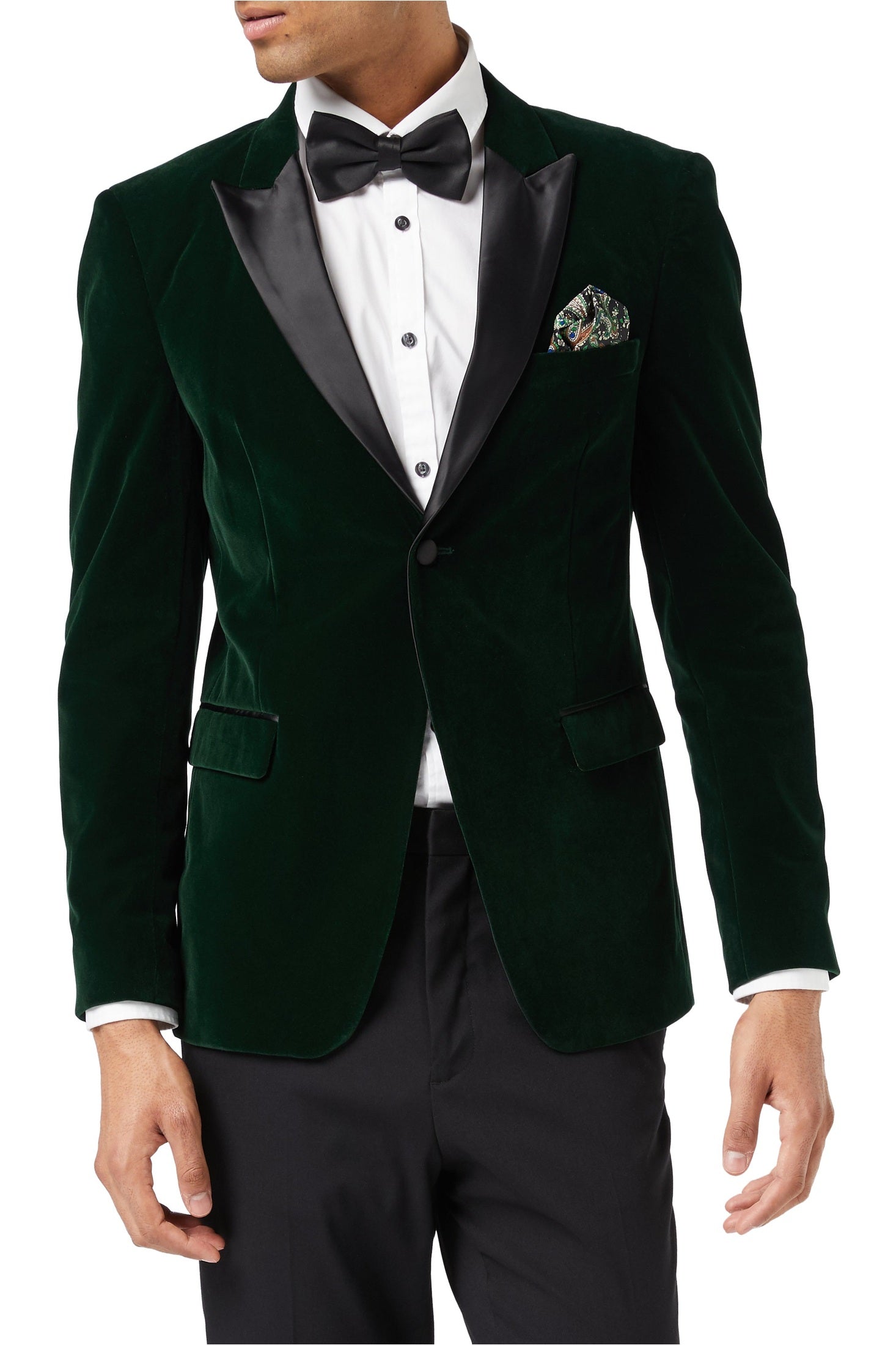 Green Velvet Tuxedo 5 Piece Set - Jacket, Shirt, Trouser, Bow & Shoes