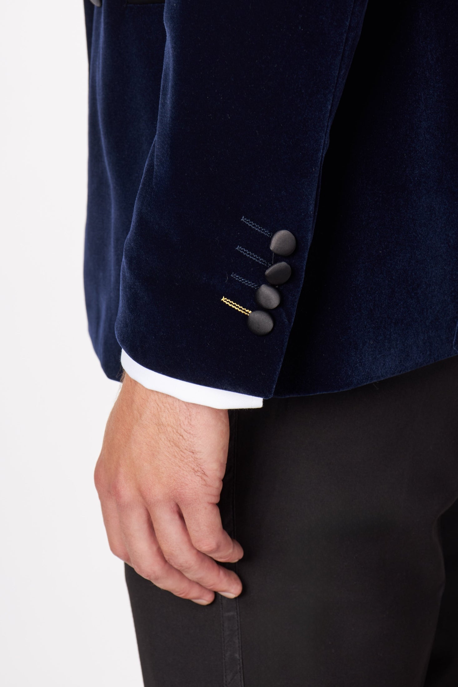 SMITH-NAVY TUXEDO DOUBLE BREASTED VELVET BLAZER