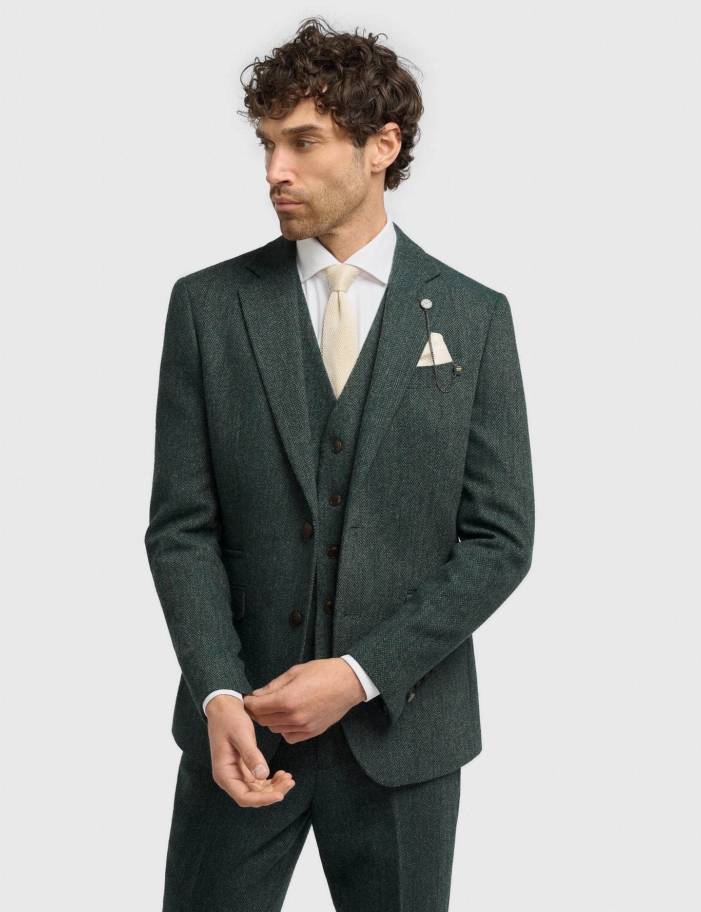 CAVANI – Thomas Tailored Suit Wool Rich Green Herringbone