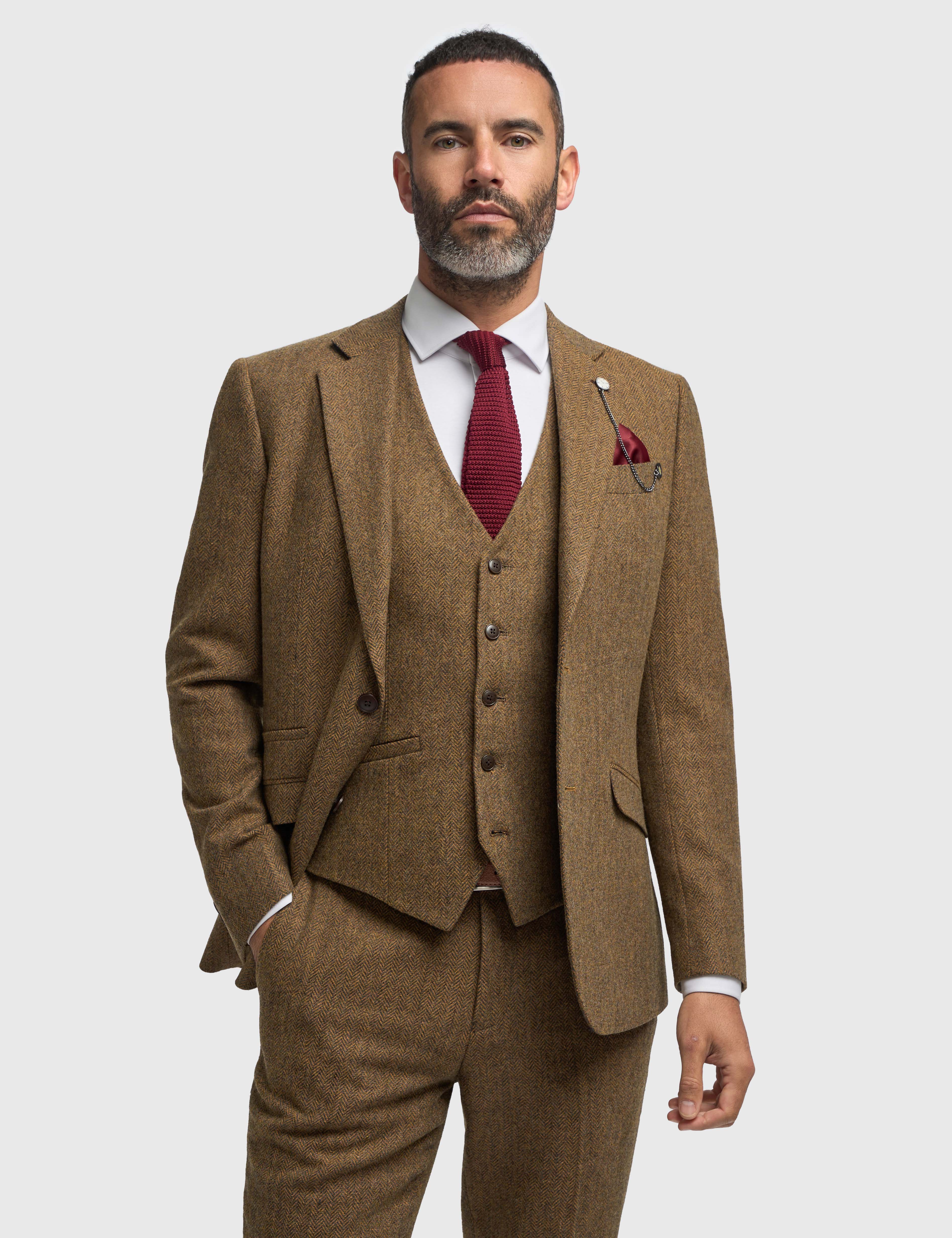 CAVANI – Thomas Tailored Suit Wool Rich Brown Herringbone