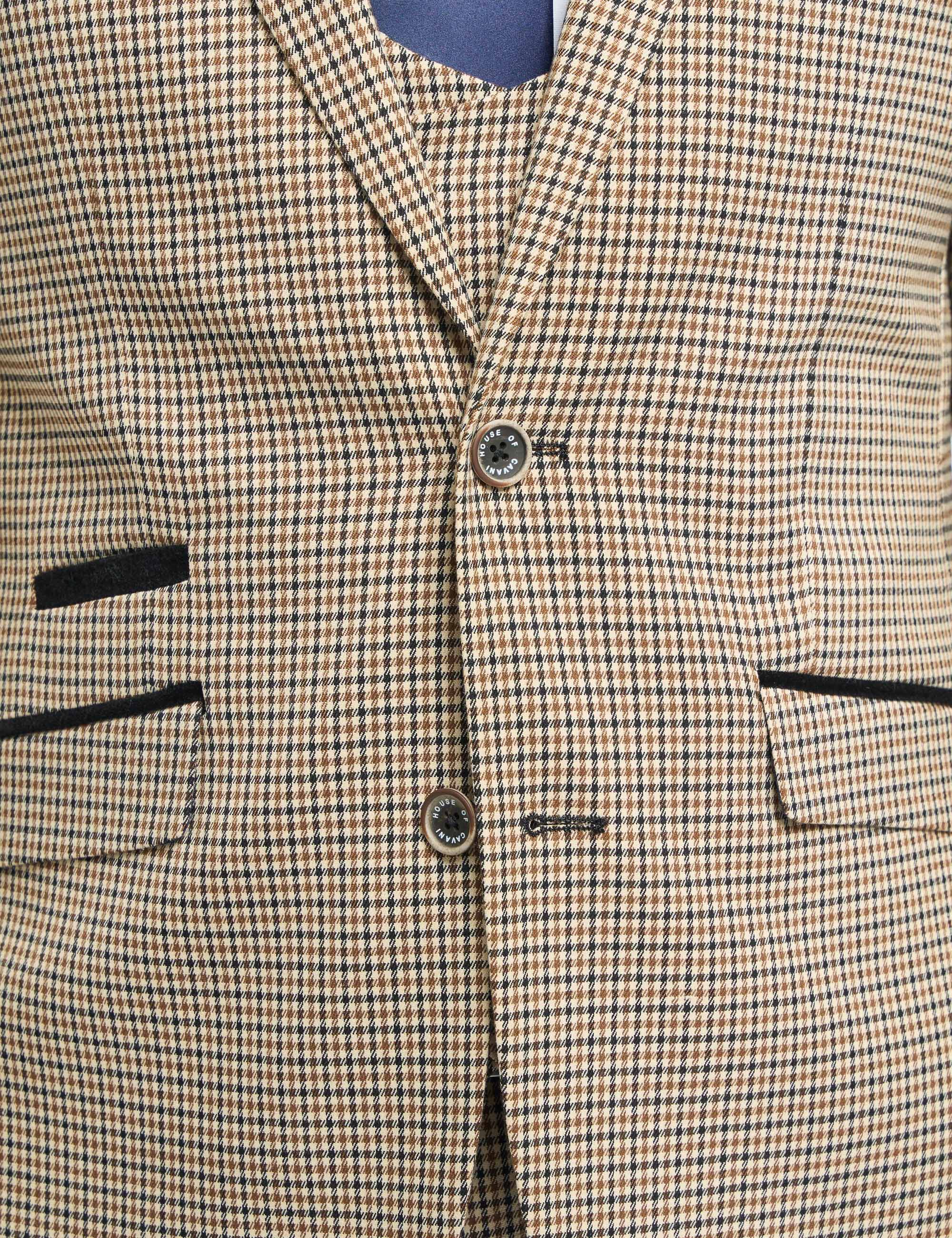 MENS ELWOOD HOUNDSTOOTH TAN THREE PIECE SUIT