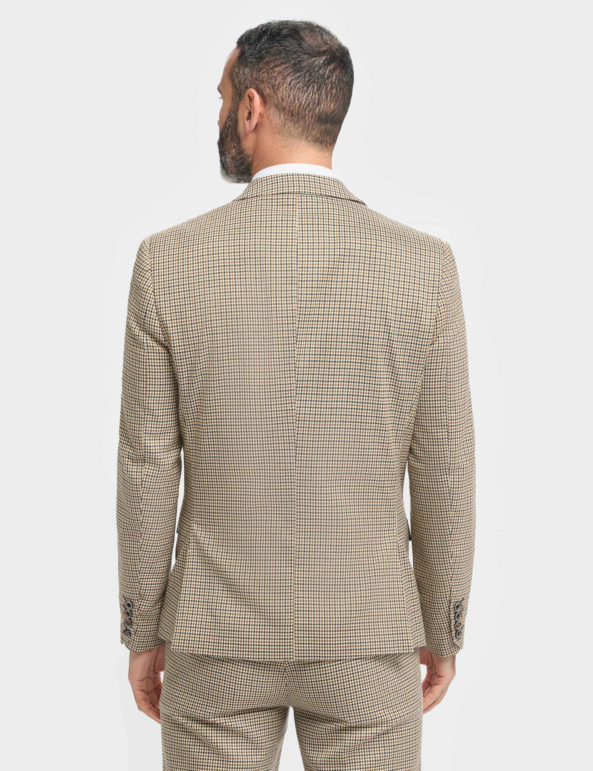 MENS ELWOOD HOUNDSTOOTH TAN THREE PIECE SUIT