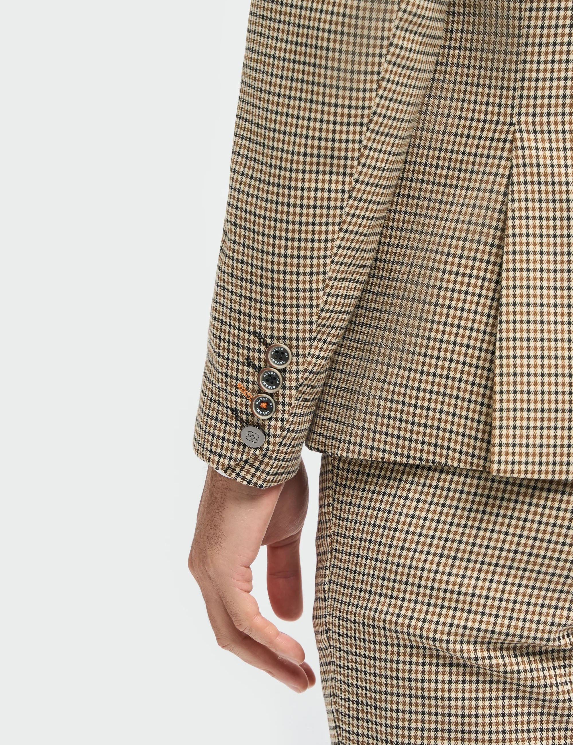 MENS ELWOOD HOUNDSTOOTH TAN THREE PIECE SUIT