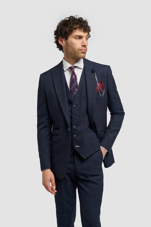 CARIDI - NAVY CHECK SUIT BLAZER
