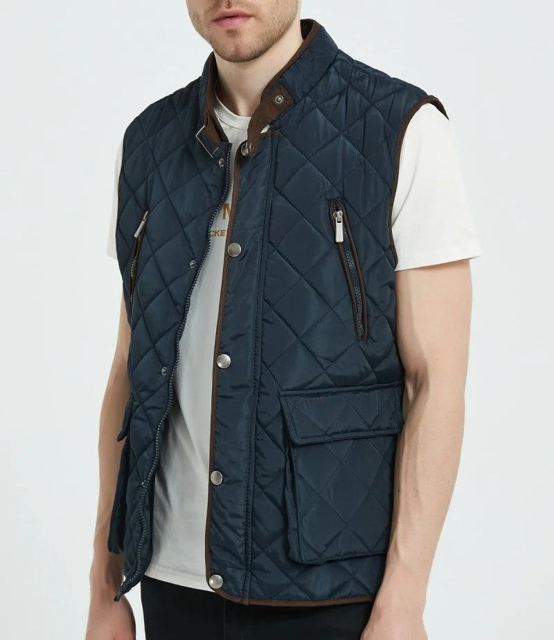 Classic Quilt Gilet with Trims in Navy