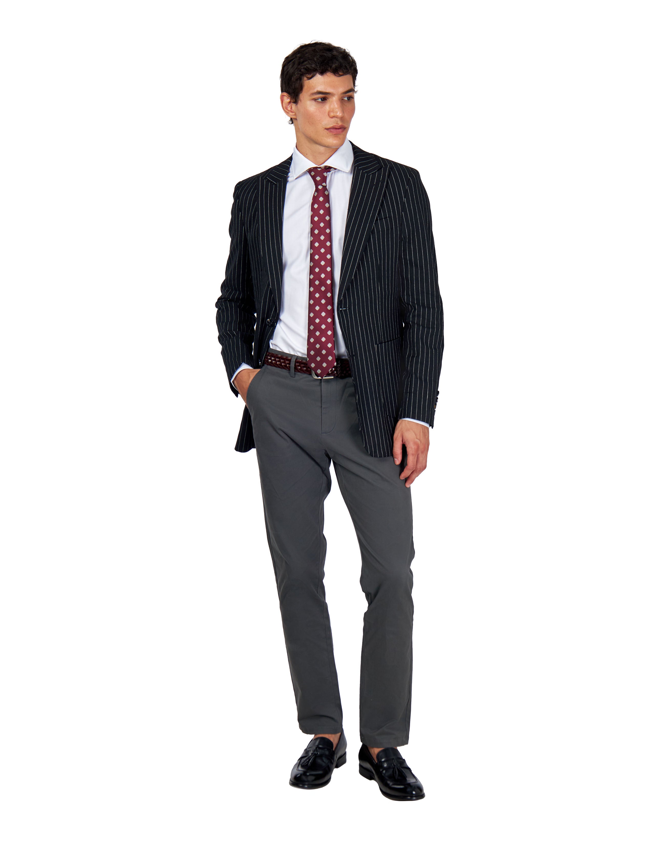 LLOYD - Tailored Mens Black Pinstripe Linen 2 Piece Suit