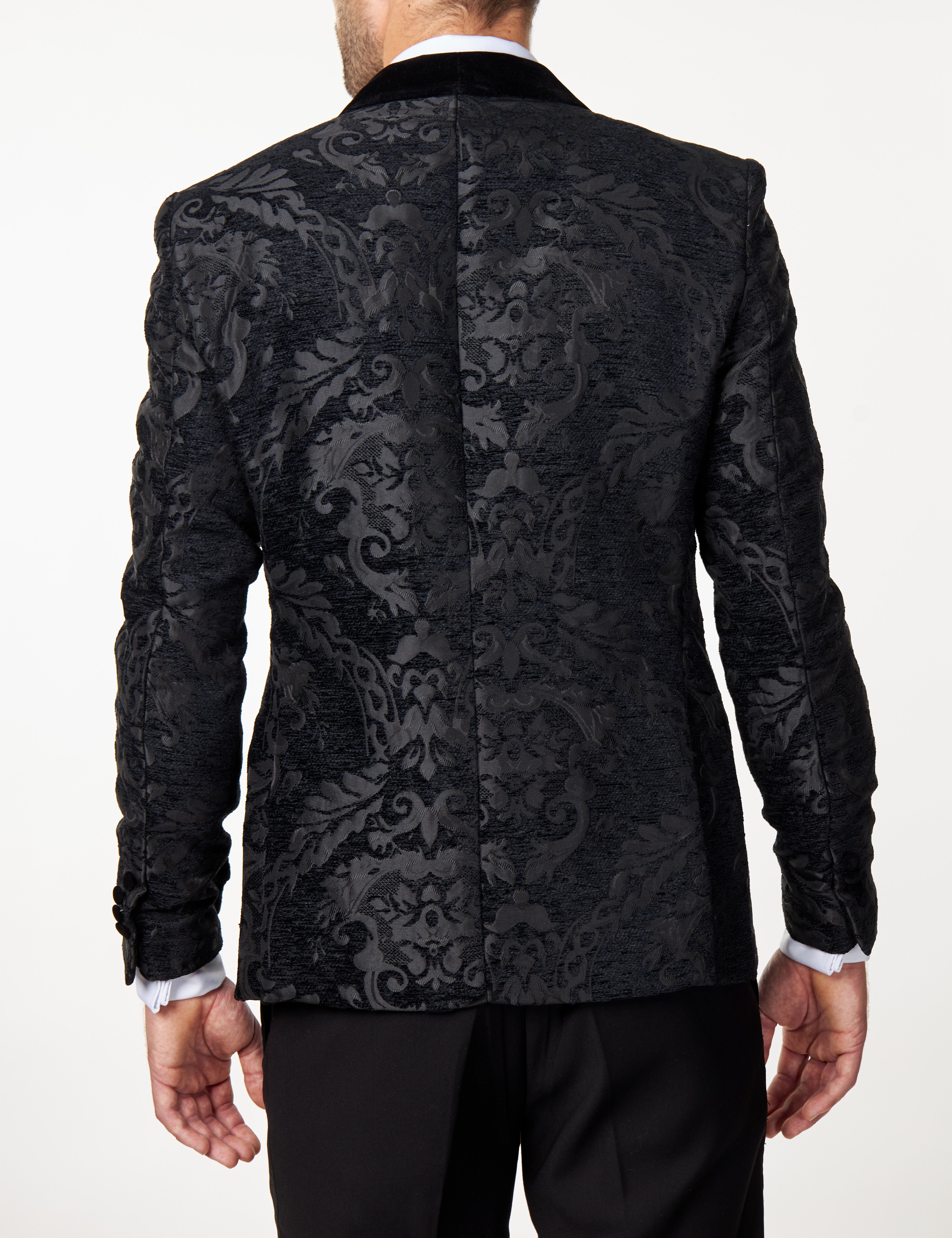 Black Floral Foliage Velvet Jacquard Jacket