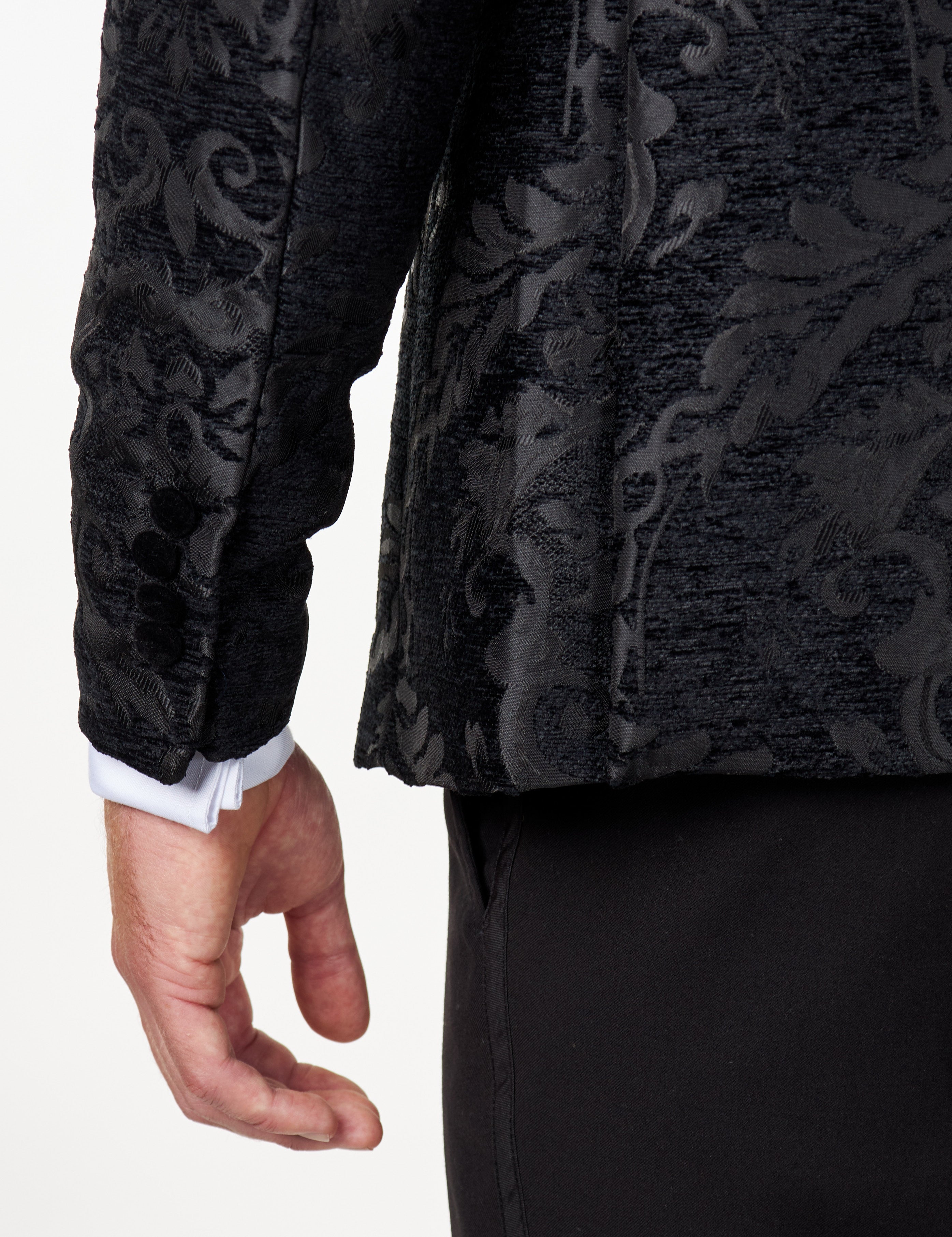 Black Floral Foliage Velvet Jacquard Jacket