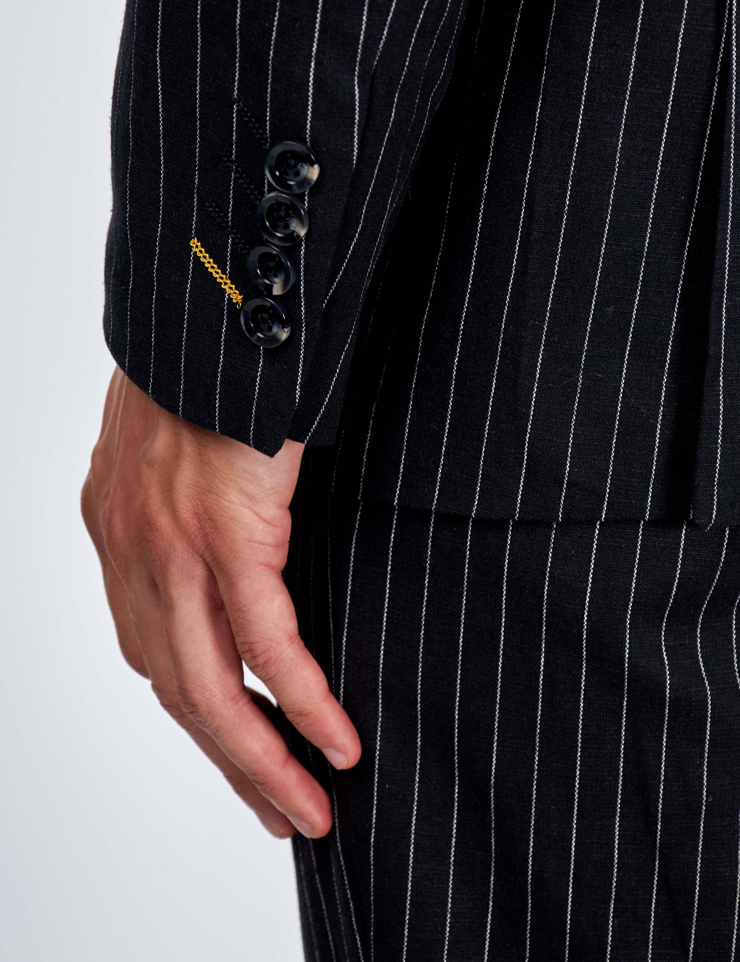 LLOYD – Double Breasted Linen Jacket In Black Pinstripes