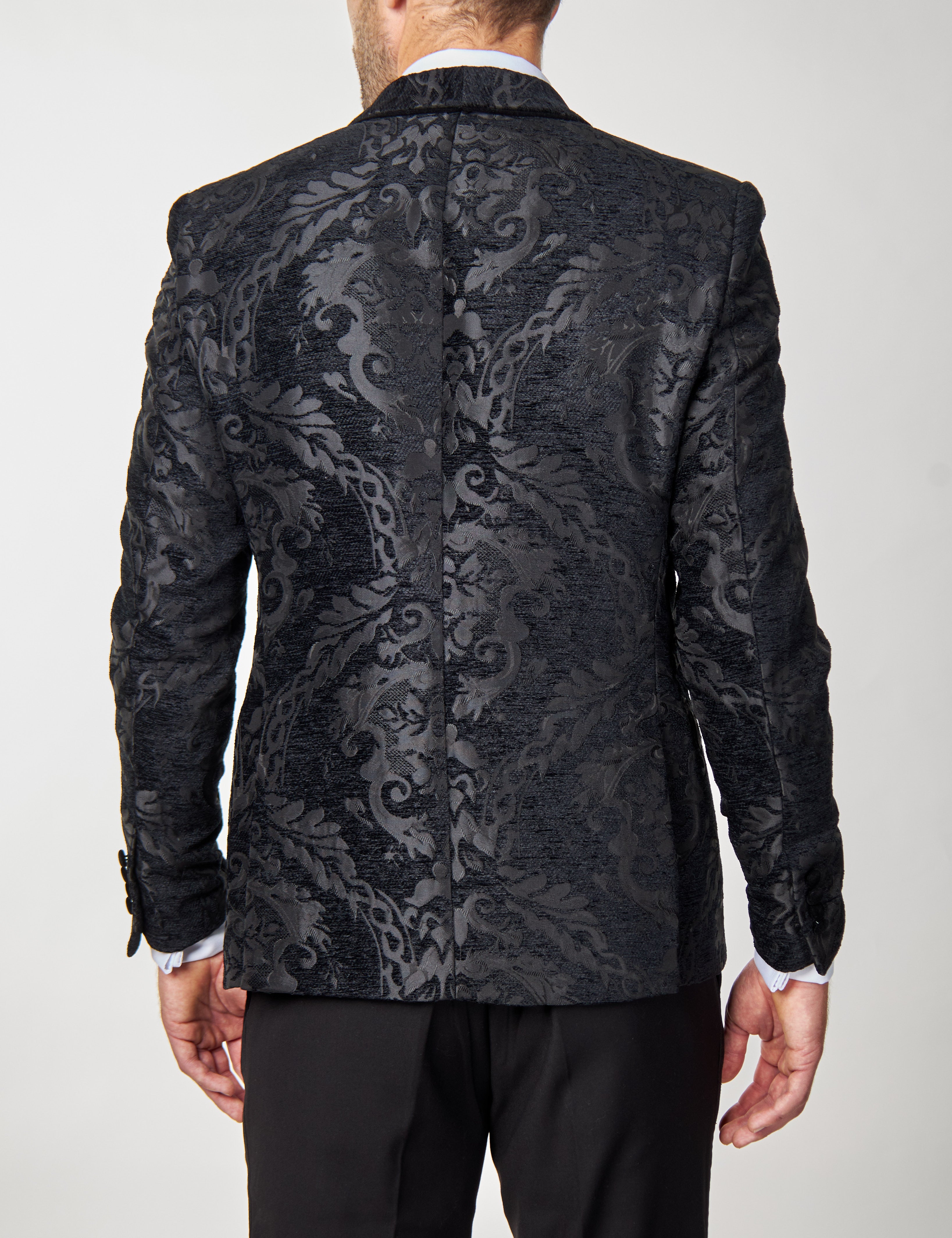 Black Floral Foliage Jacquard Jacket