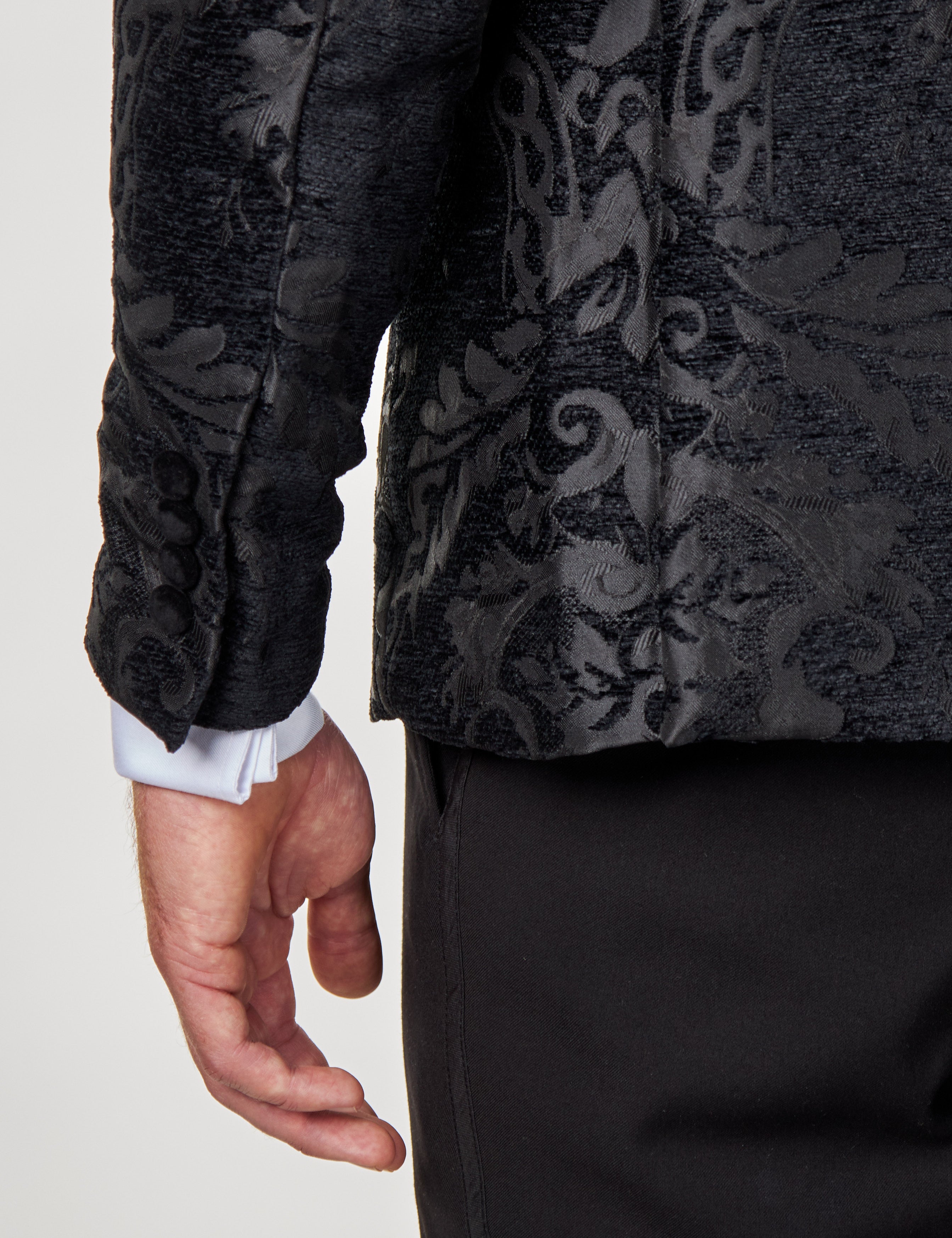 Black Floral Foliage Jacquard Jacket