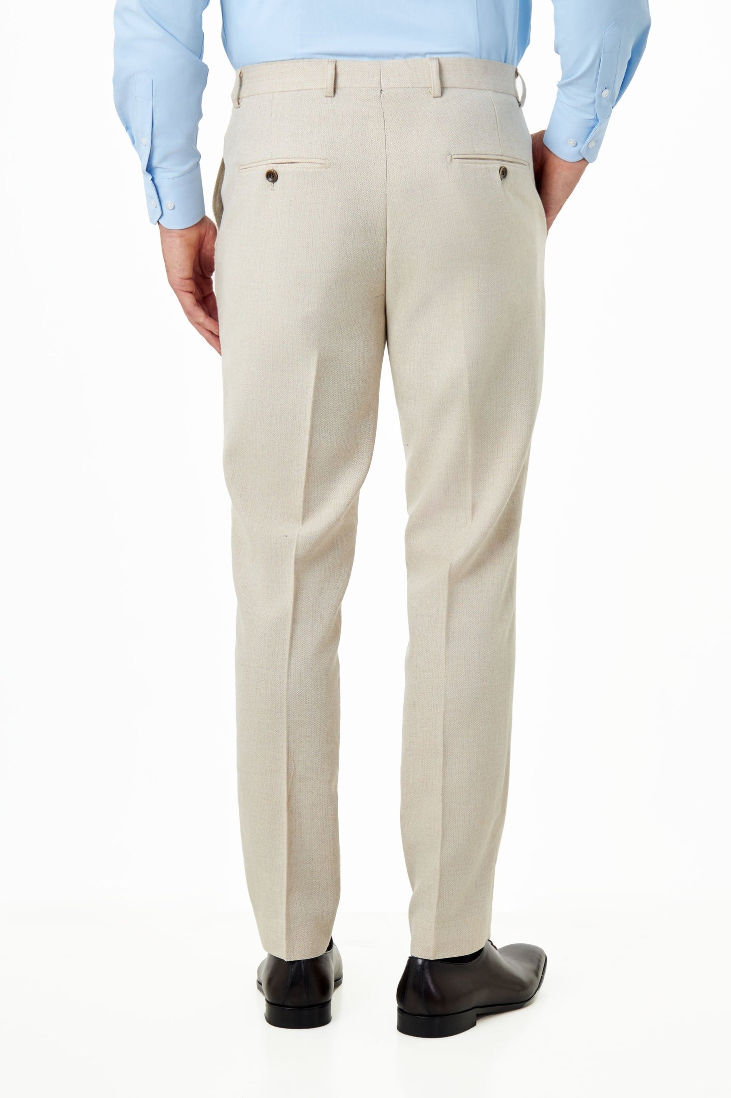 CALIX – Cream Wool Mix Herringbone Tailored Suit Trousers