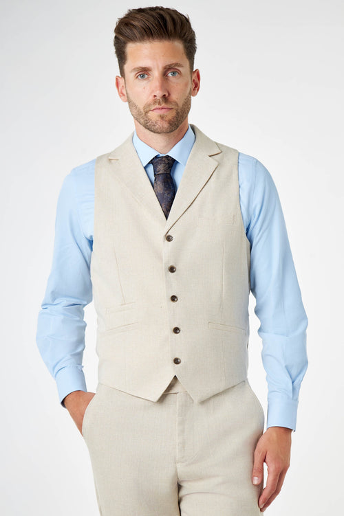 CALIX – Cream Wool Mix Herringbone Collared Waistcoat