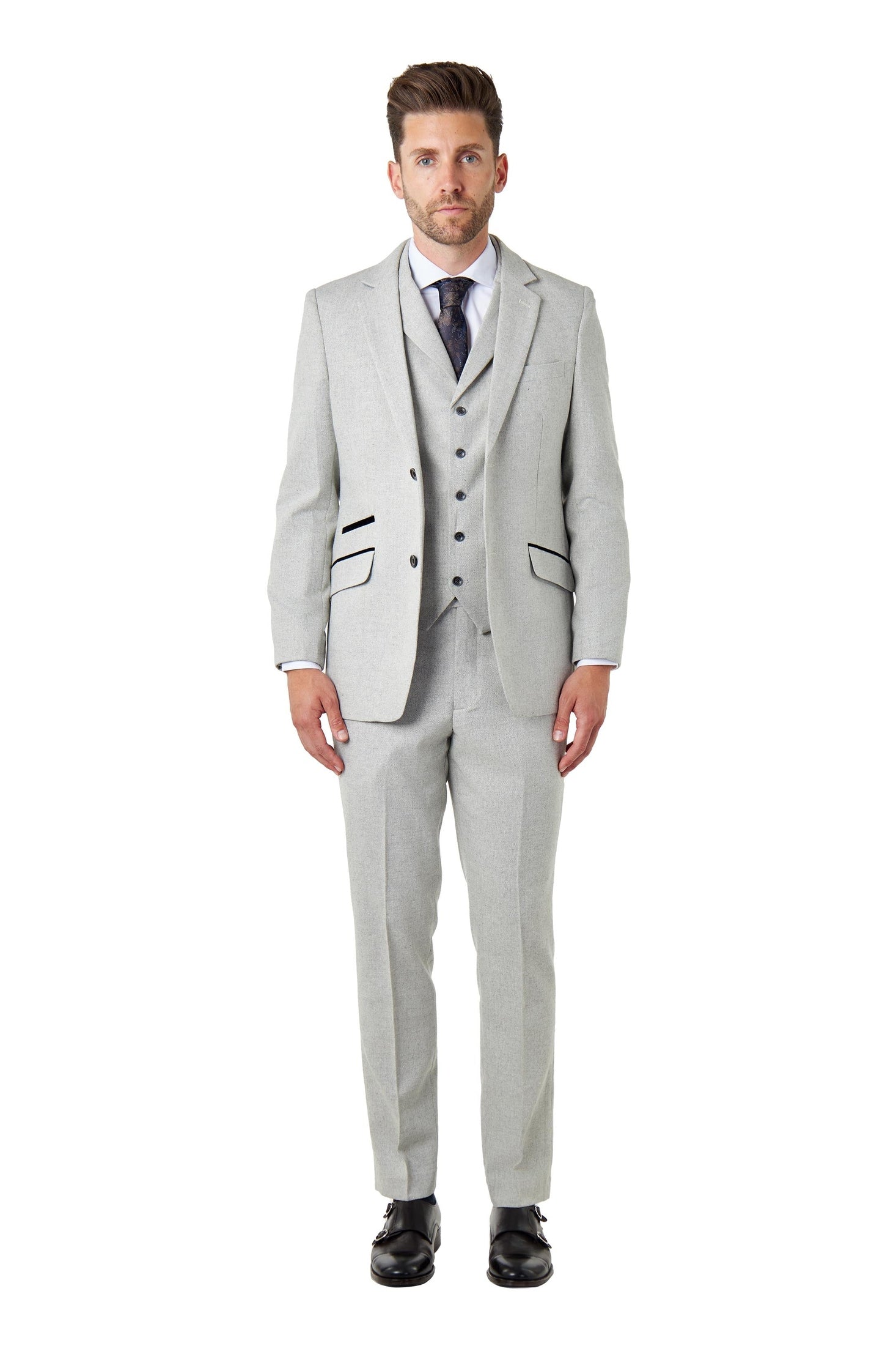 CALIX – Herringbone Tweed Tailored 3 Piece Suit
